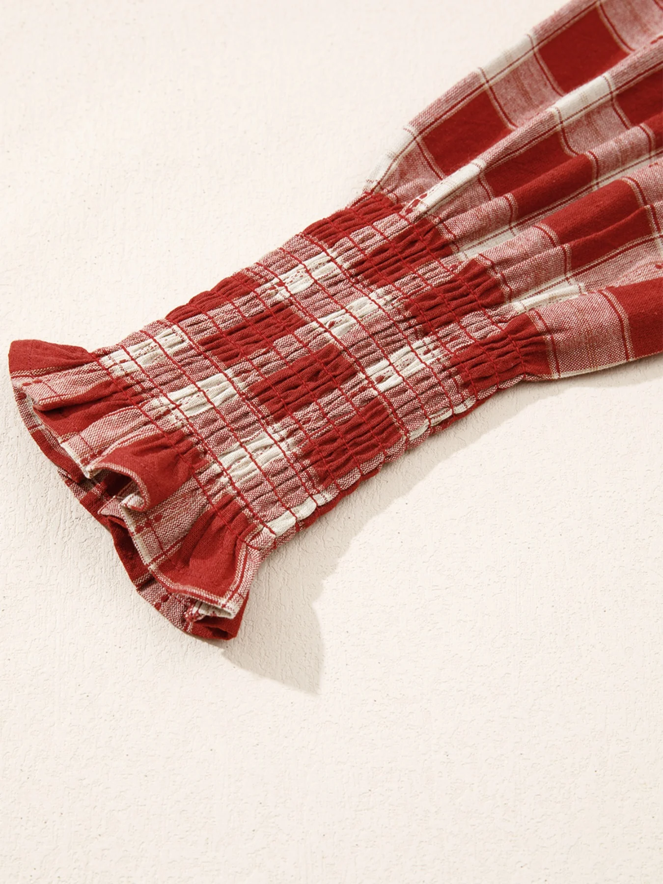 Plaid Print Smocked Puff Sleeve Mini Dress - Image 12