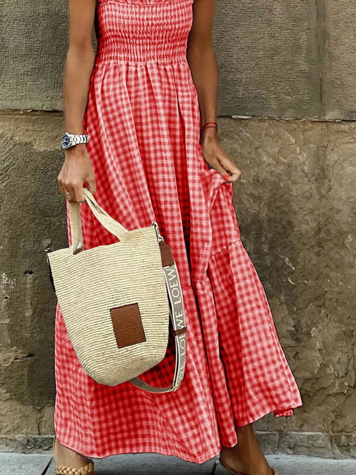 Plaid Ruffle Sleeve Maxi Dress - Image 7