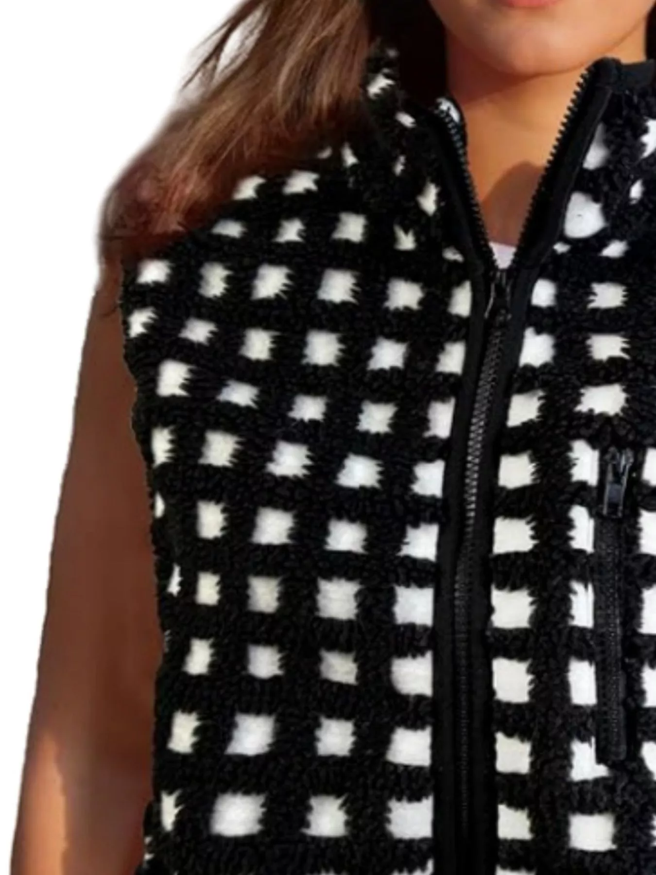 Plaid Zip Up Vest Coat - Image 14