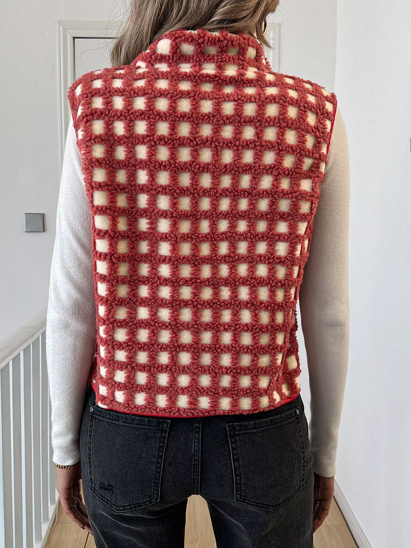 Plaid Zip Up Vest Coat - Image 4