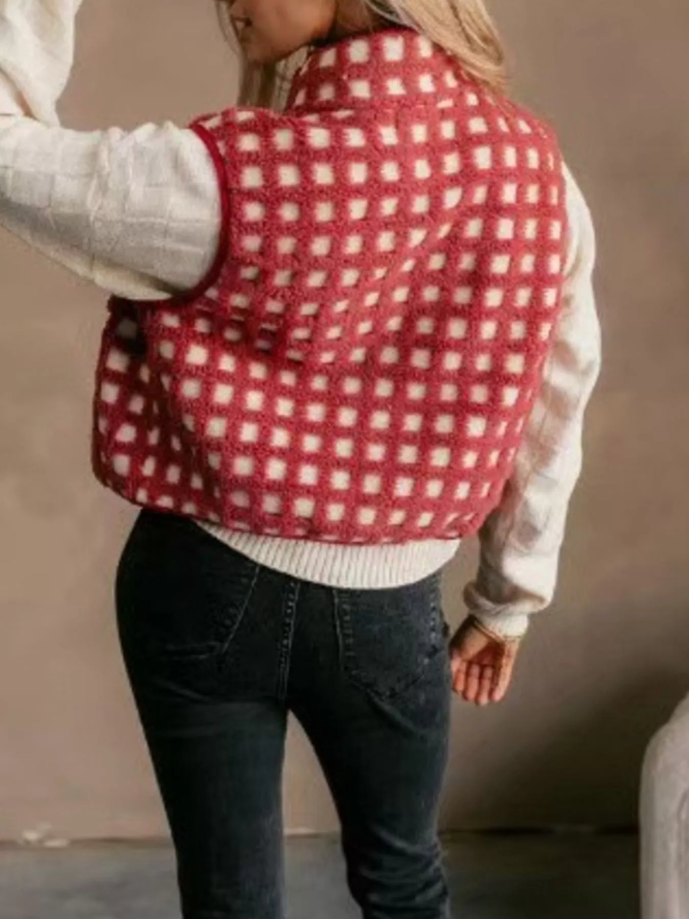 Plaid Zip Up Vest Coat - Image 7