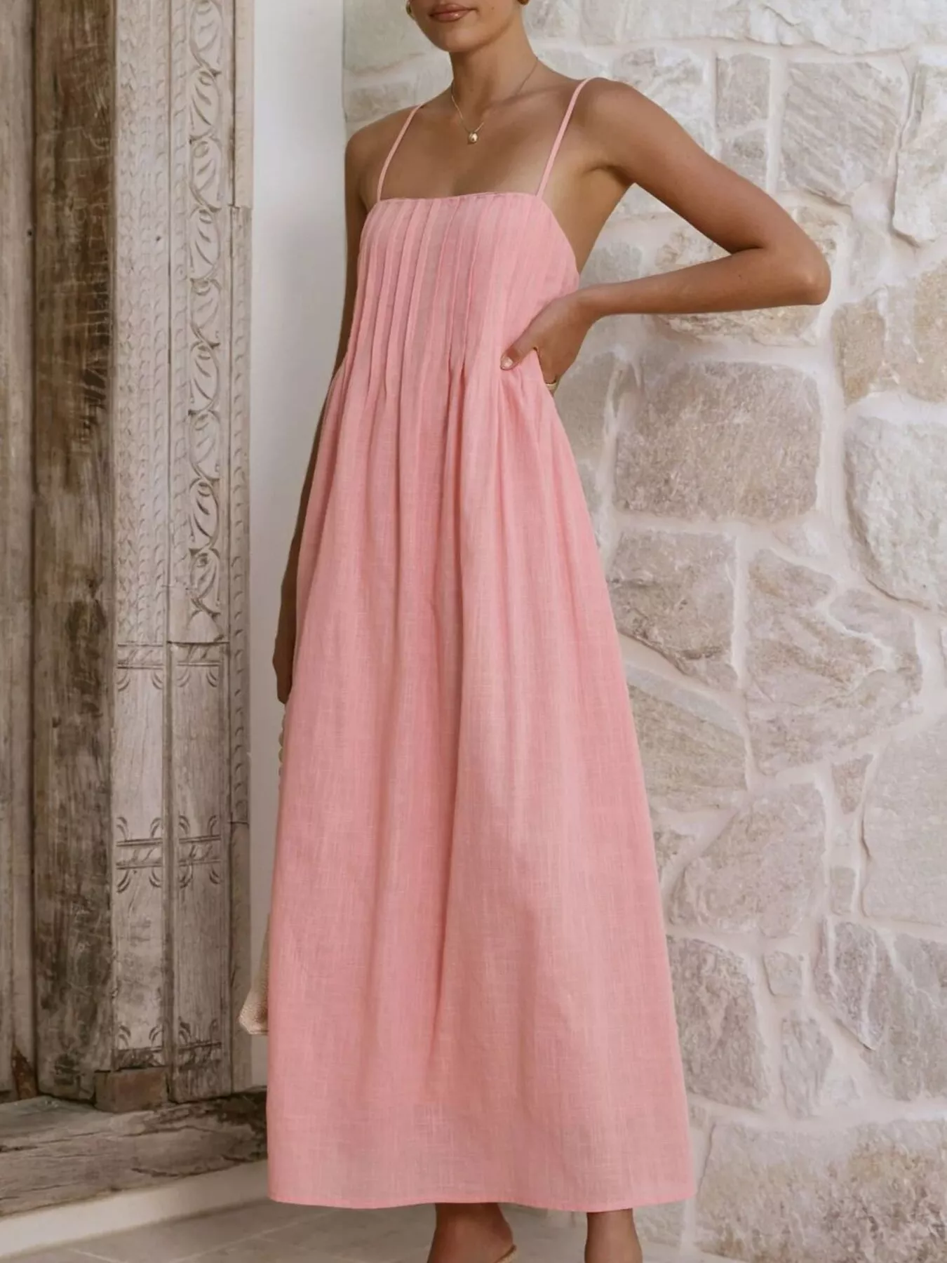 Pleated Bodice Midi Cami Dress - Image 19