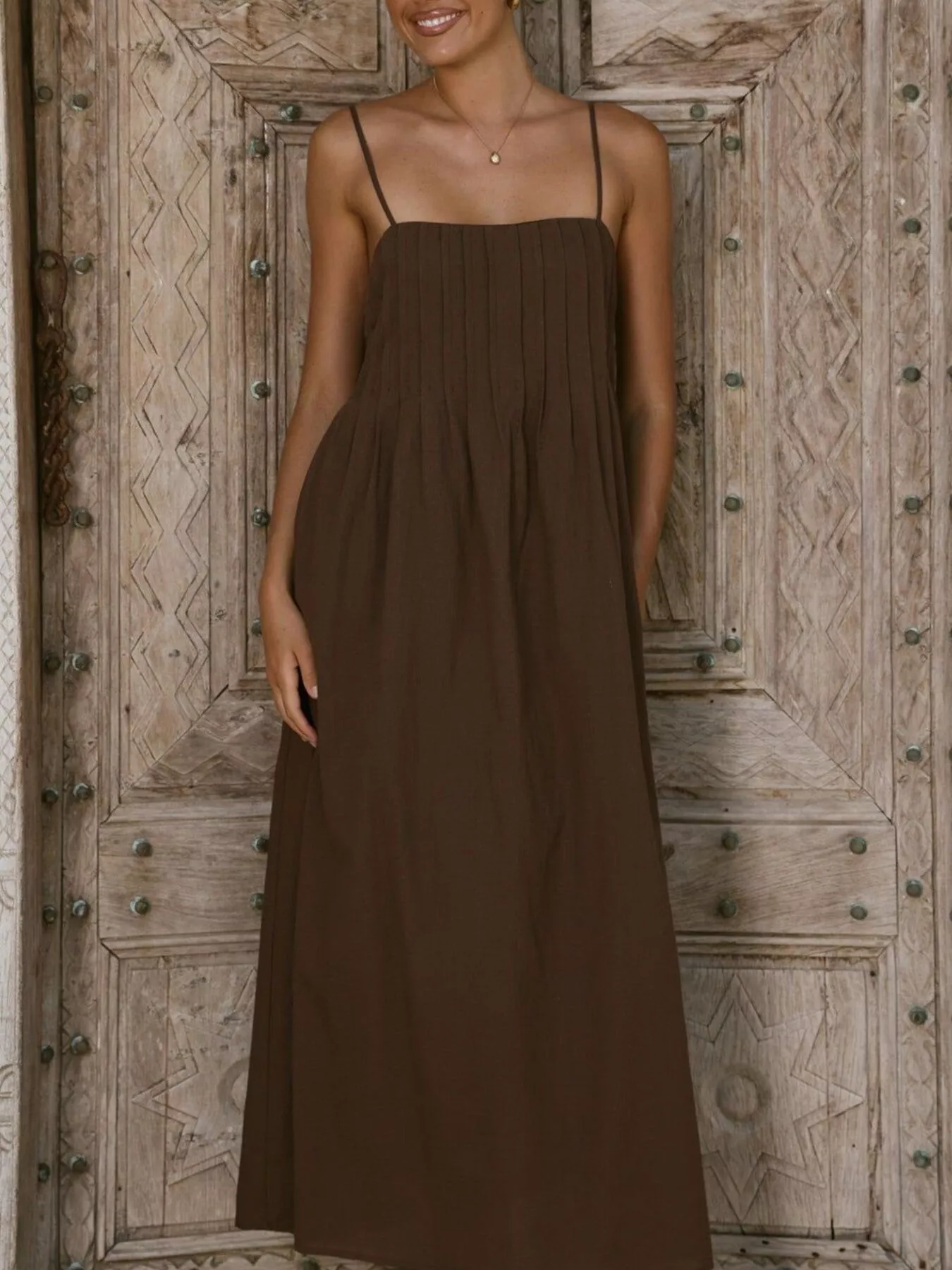 Pleated Bodice Midi Cami Dress - Image 6
