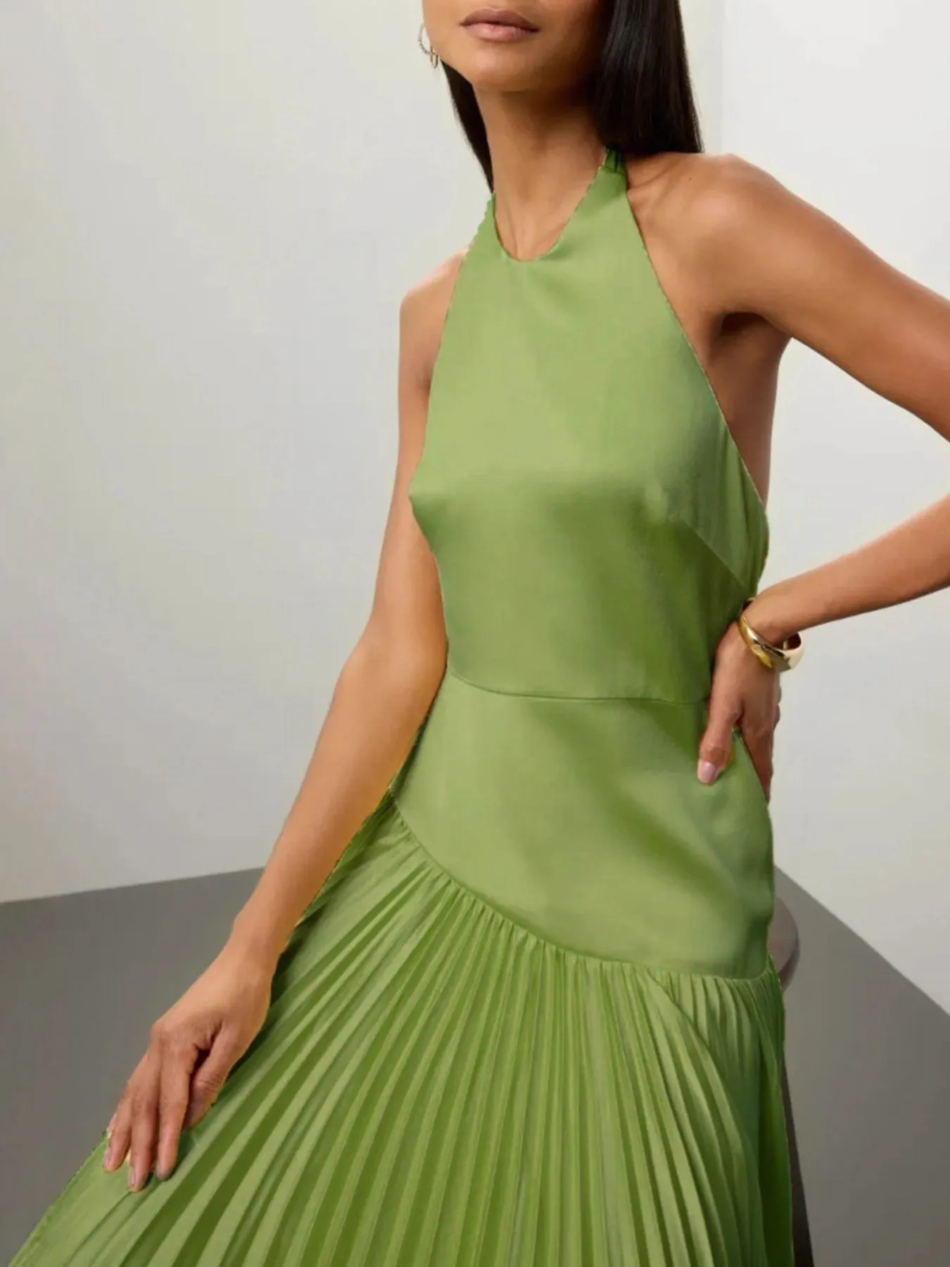 Pleated Halter Neck Maxi Dress - Image 2
