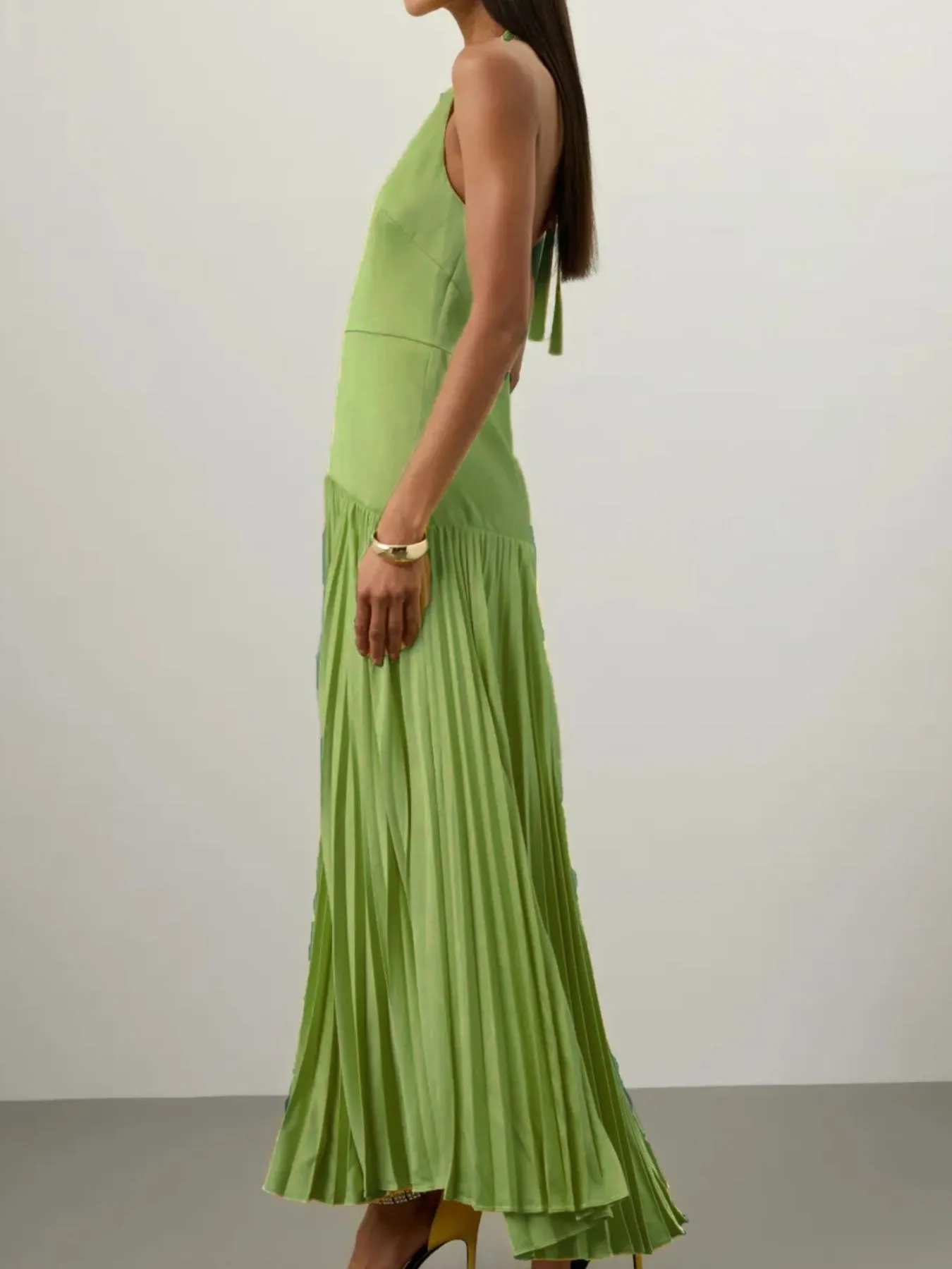 Pleated Halter Neck Maxi Dress - Image 3