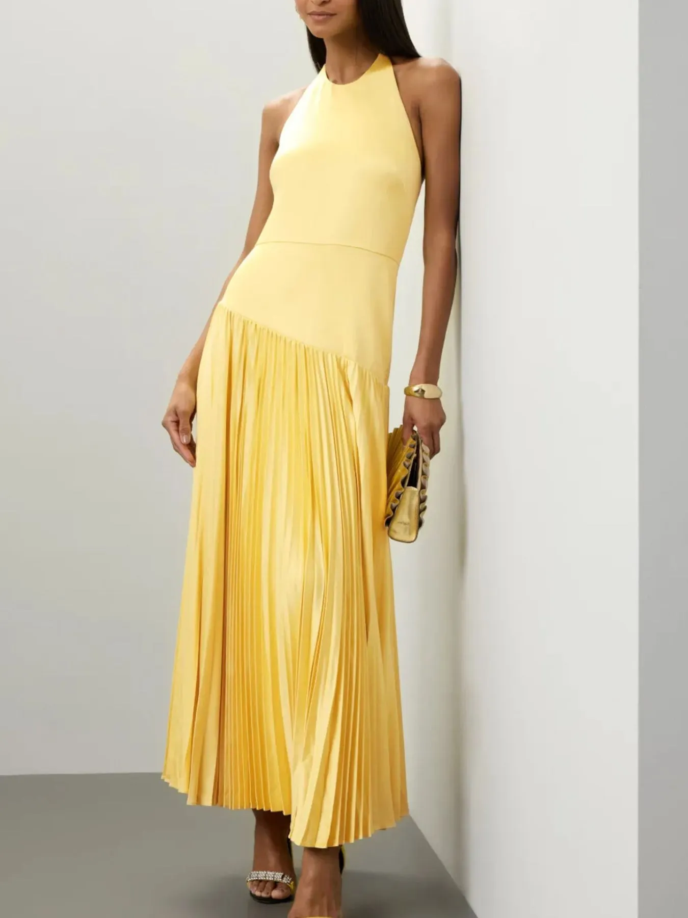 Pleated Halter Neck Maxi Dress - Image 5