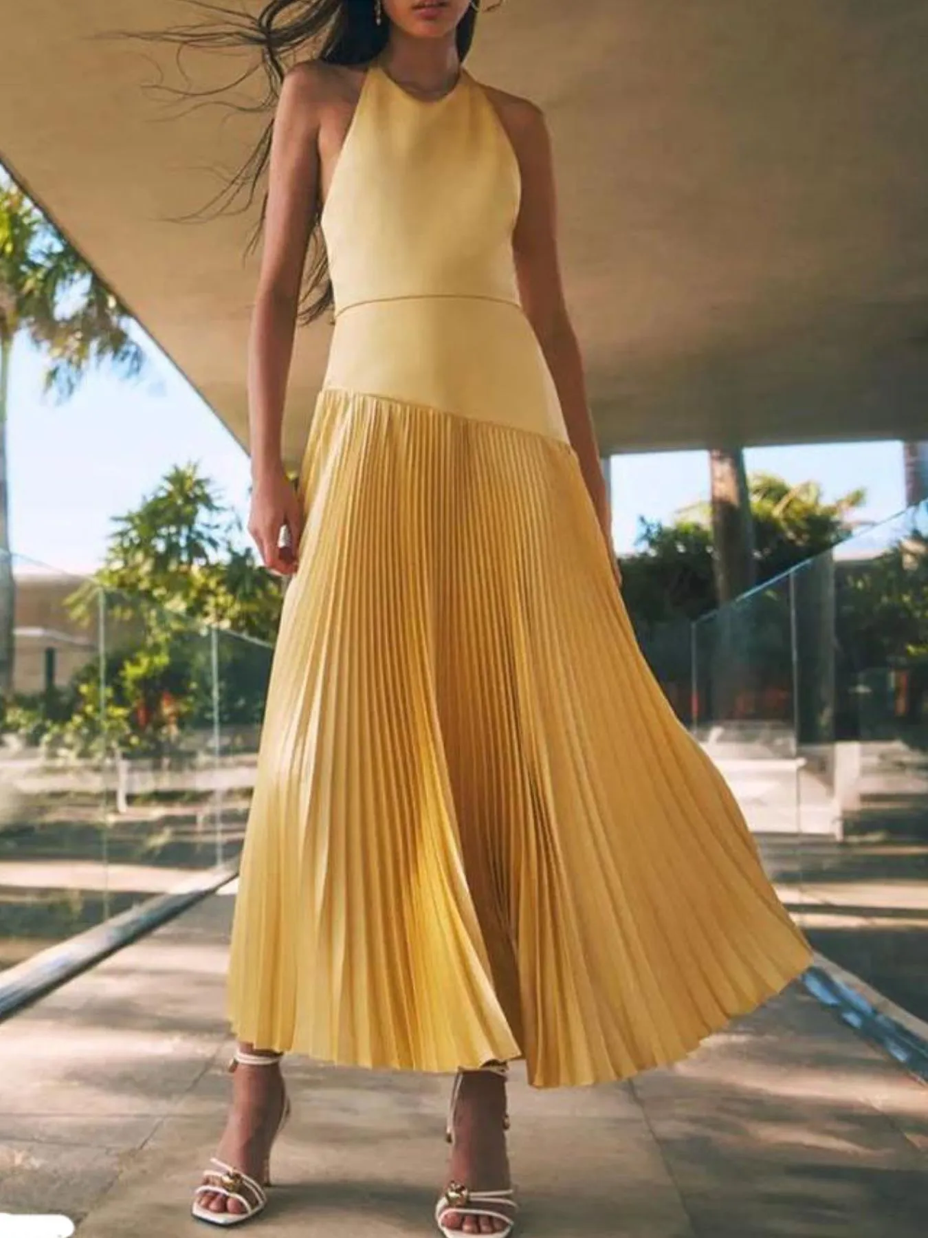 Pleated Halter Neck Maxi Dress - Image 8