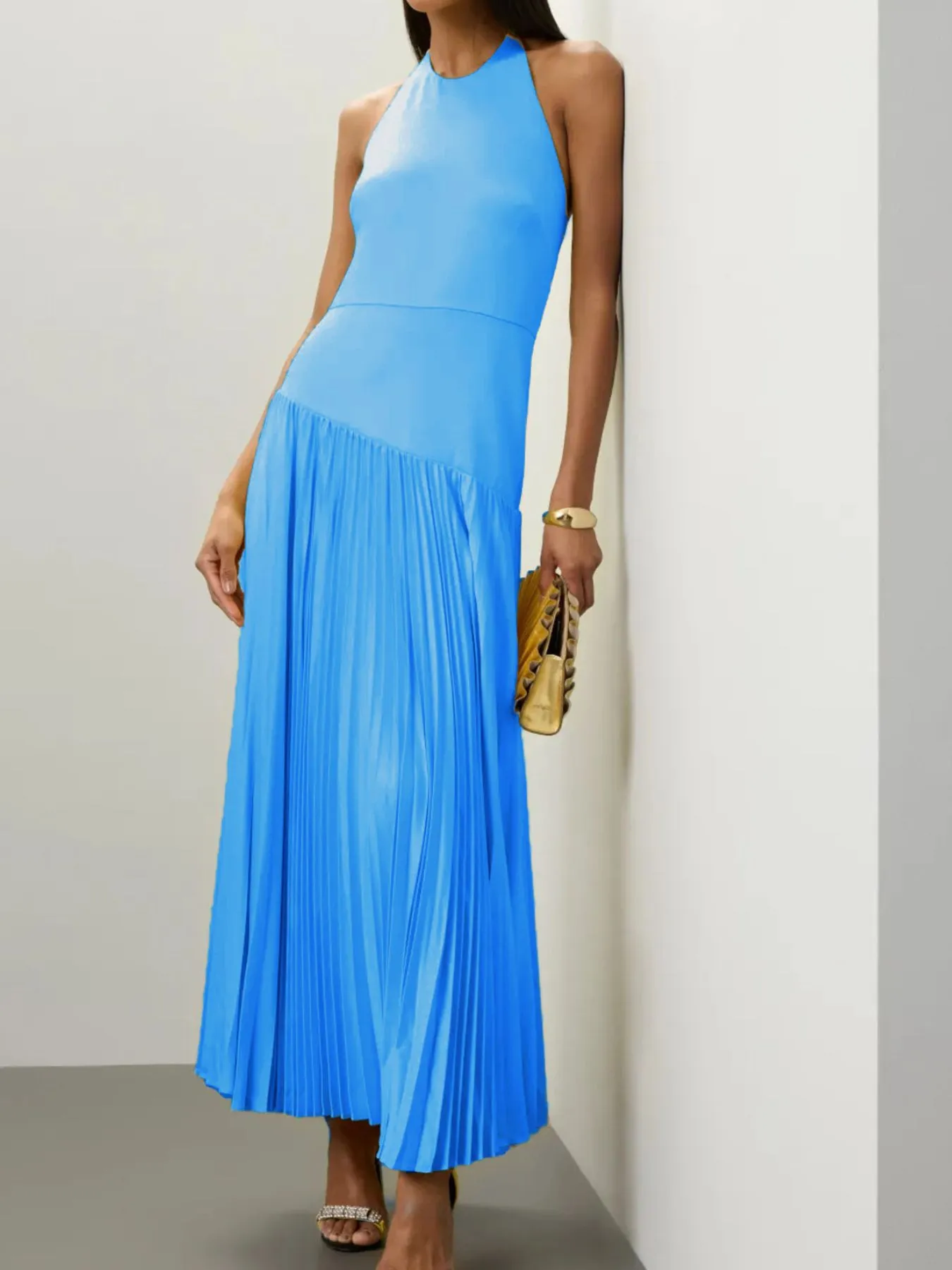 Pleated Halter Neck Maxi Dress - Image 9