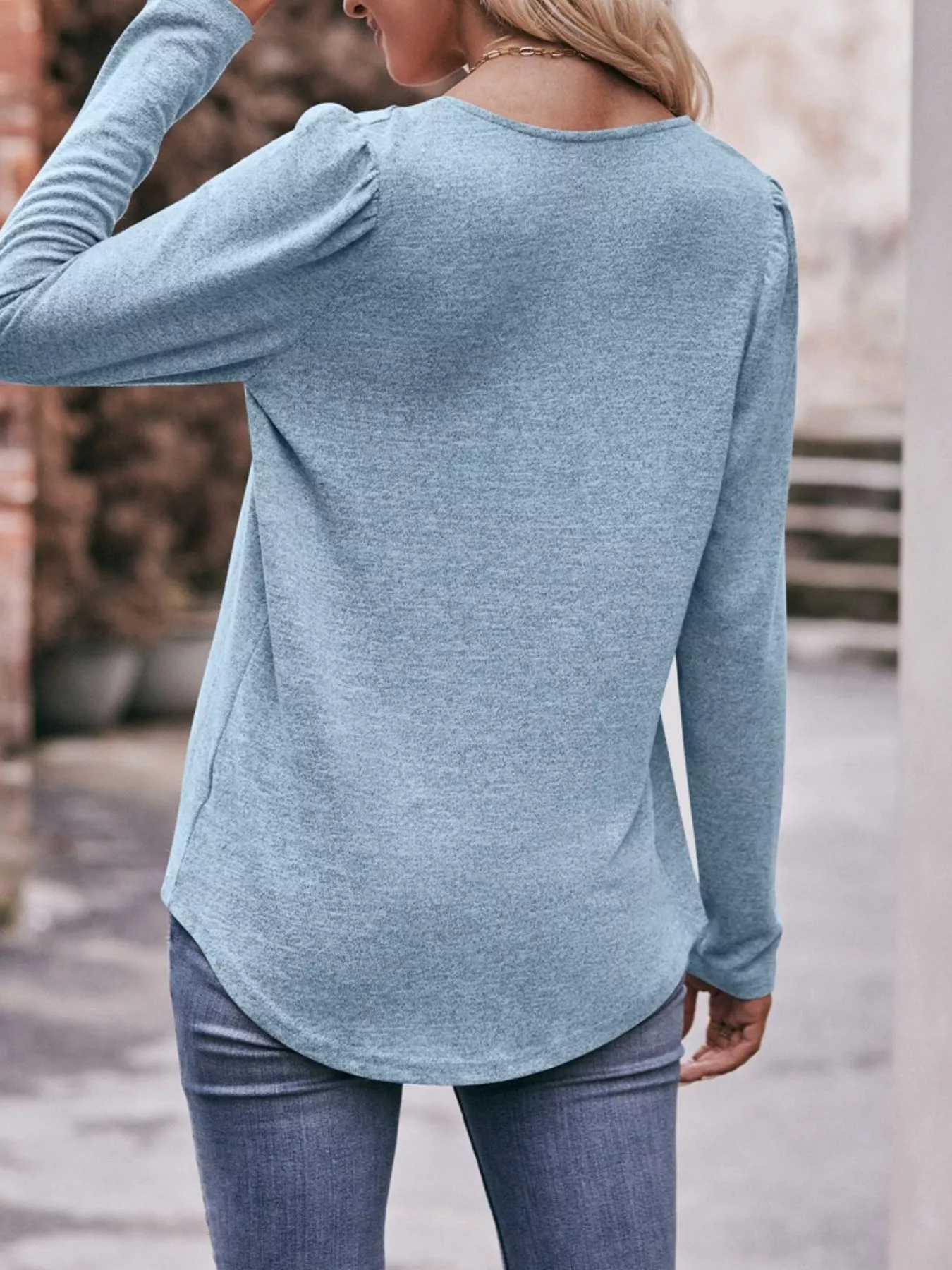 Pleated Square Neck Long Sleeve T-Shirt - Image 25