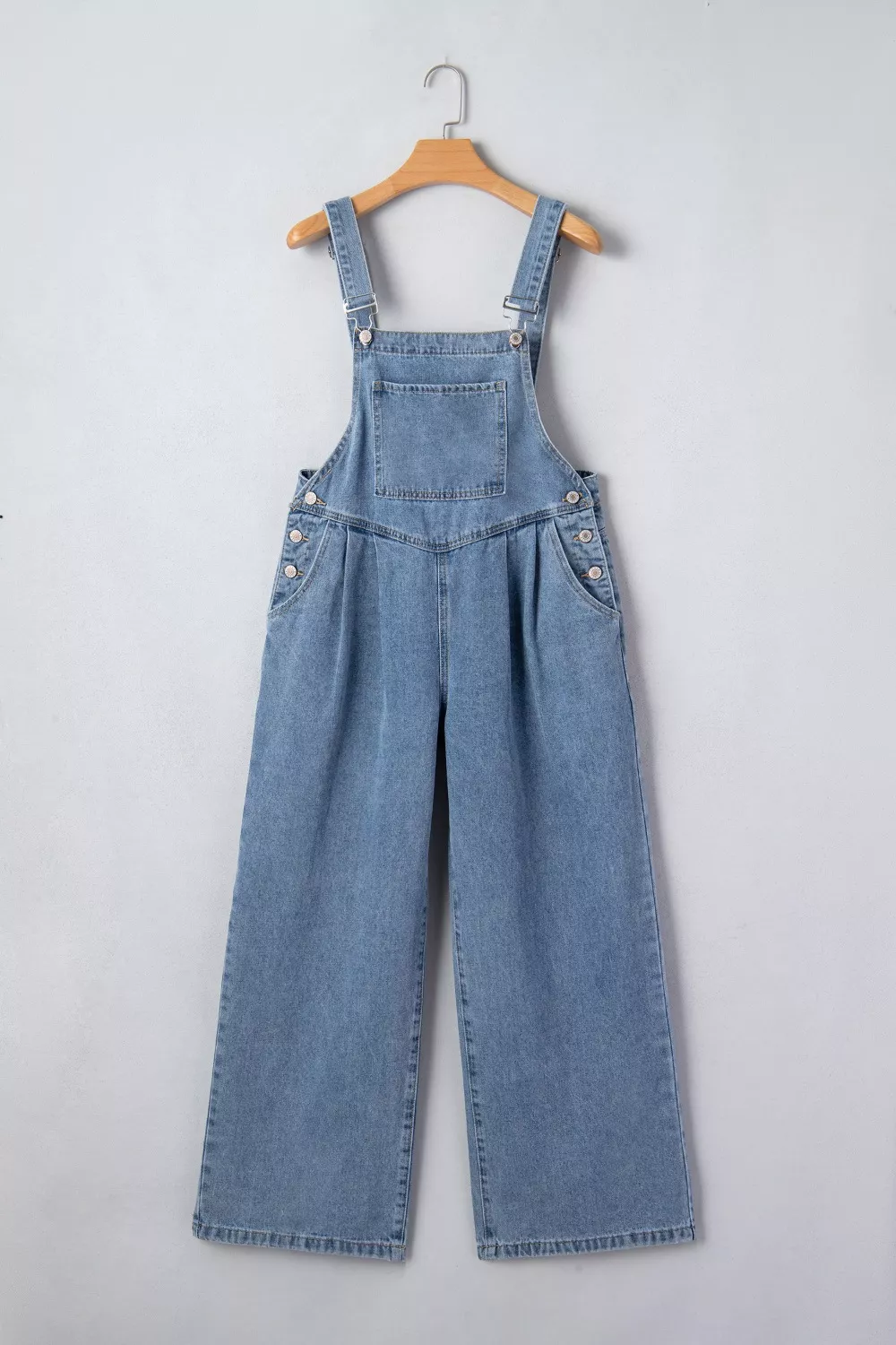 Pleated Wide Leg Retro Pocketed Denim Jumpsuit - Image 7