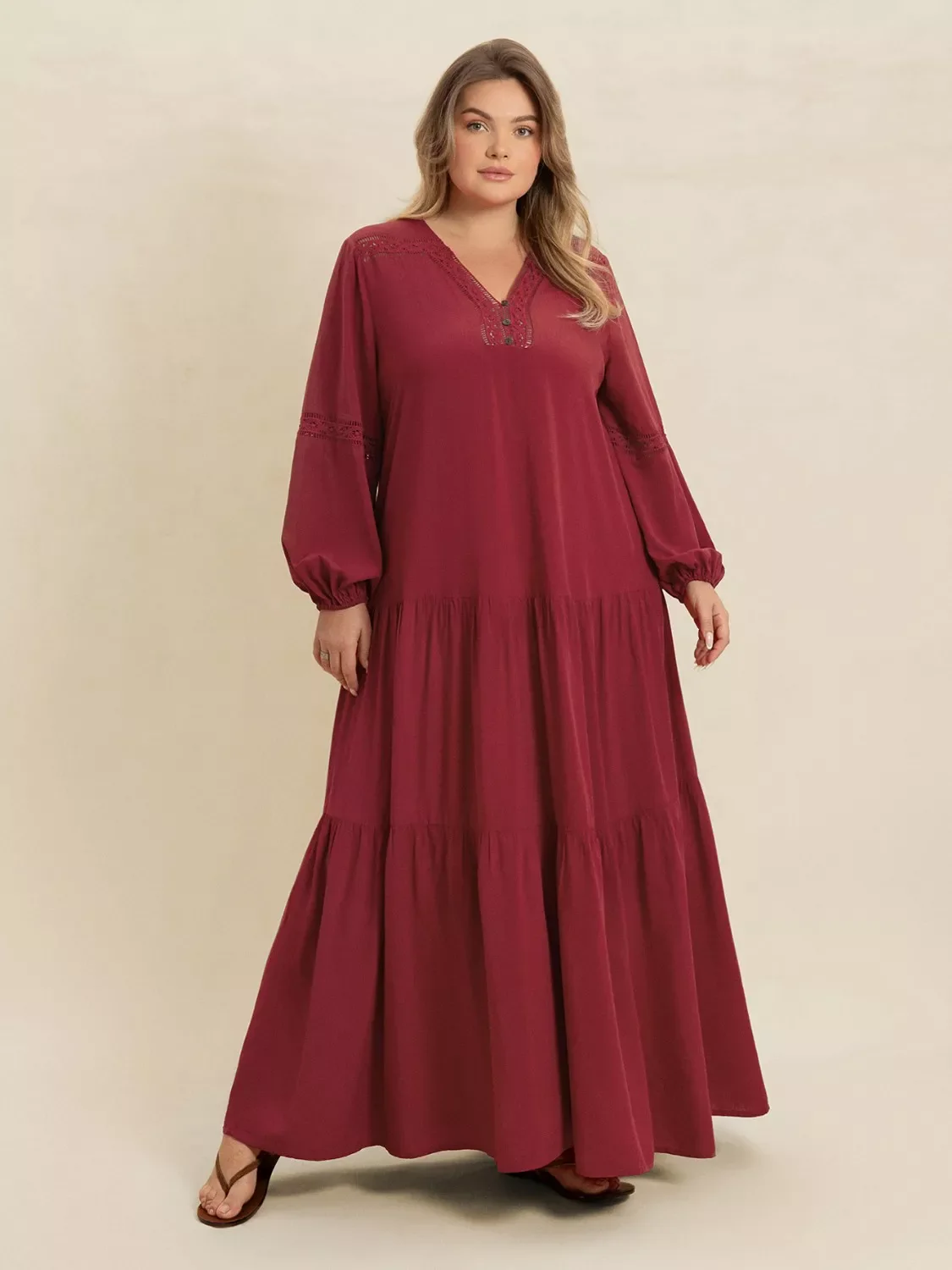 Plus Size Bohemian Tiered Maxi Dress with Balloon Sleeves - Image 12