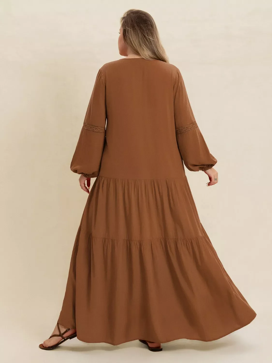 Plus Size Bohemian Tiered Maxi Dress with Balloon Sleeves - Image 6