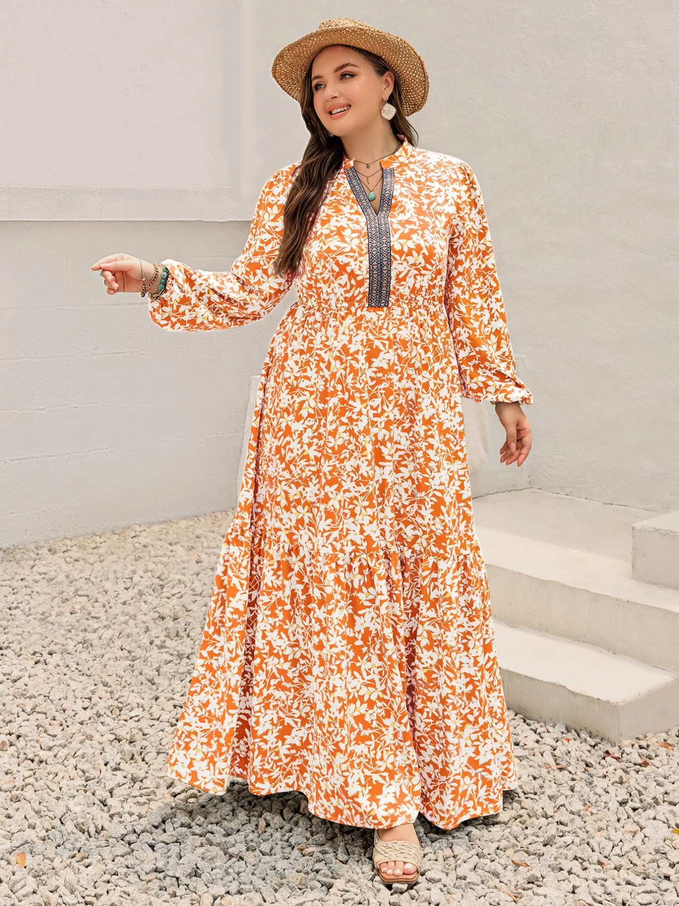 Plus Size Boho Floral Print Maxi Dress - Image 4