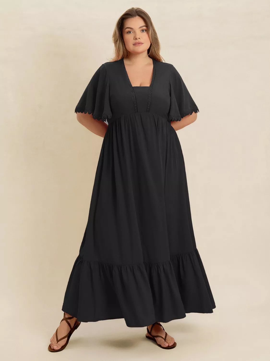 Plus Size Boho Ruffled Maxi Dress with Flutter Sleeves - Image 4