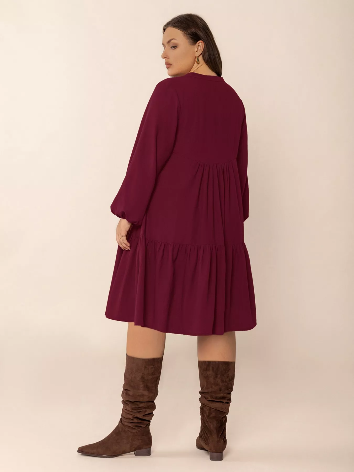 Plus Size Button Front Balloon Sleeve Dress - Image 6