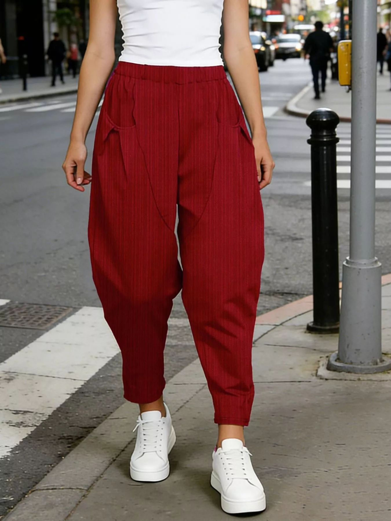 Plus Size Casual Elastic Waist Harem Pants - Image 11