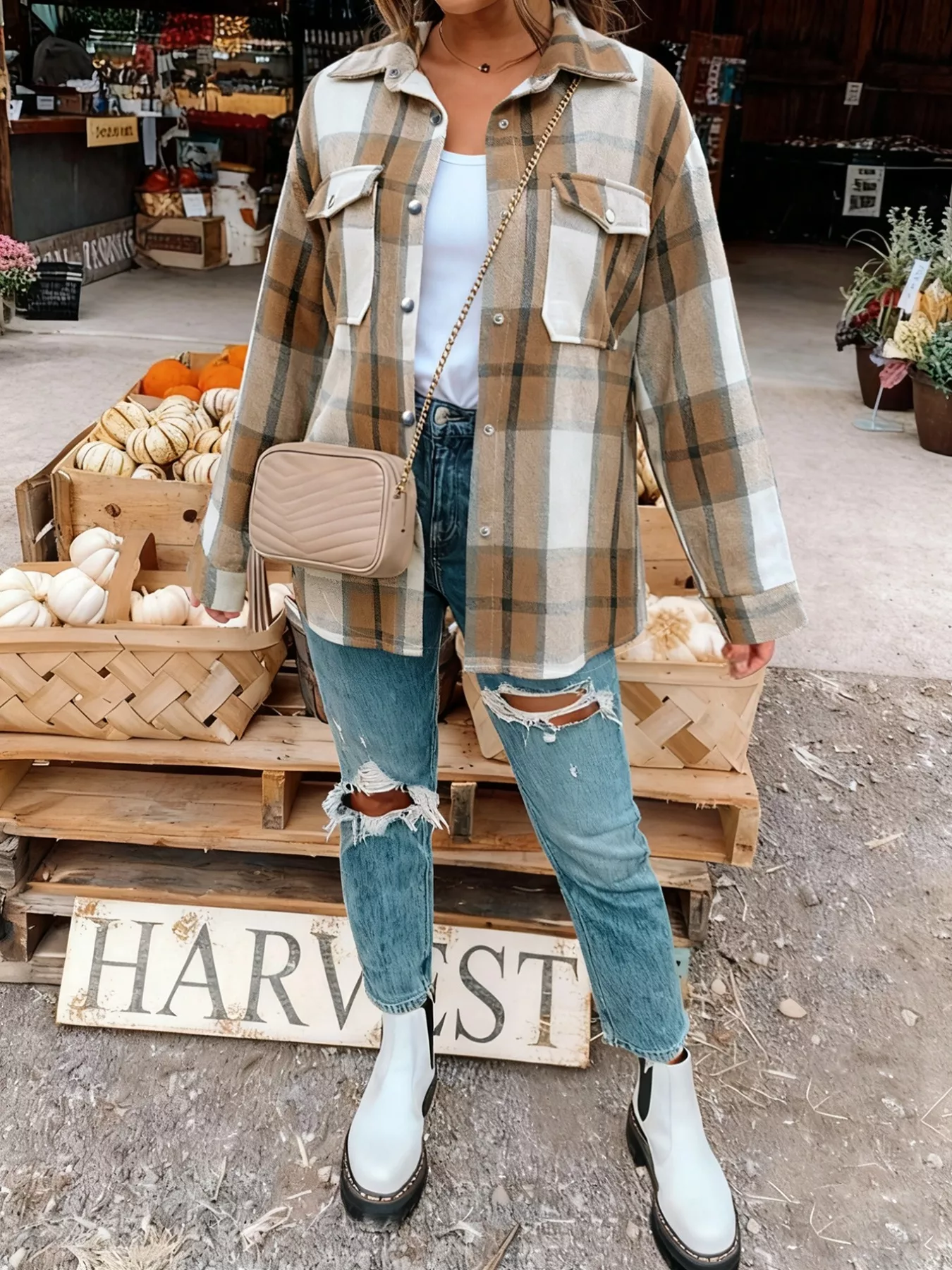 Plus Size Casual Plaid Button-Down Shirt