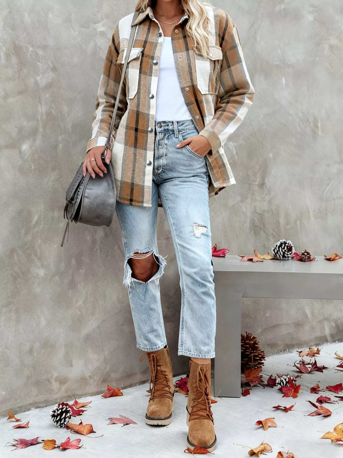 Plus Size Casual Plaid Button-Down Shirt - Image 2