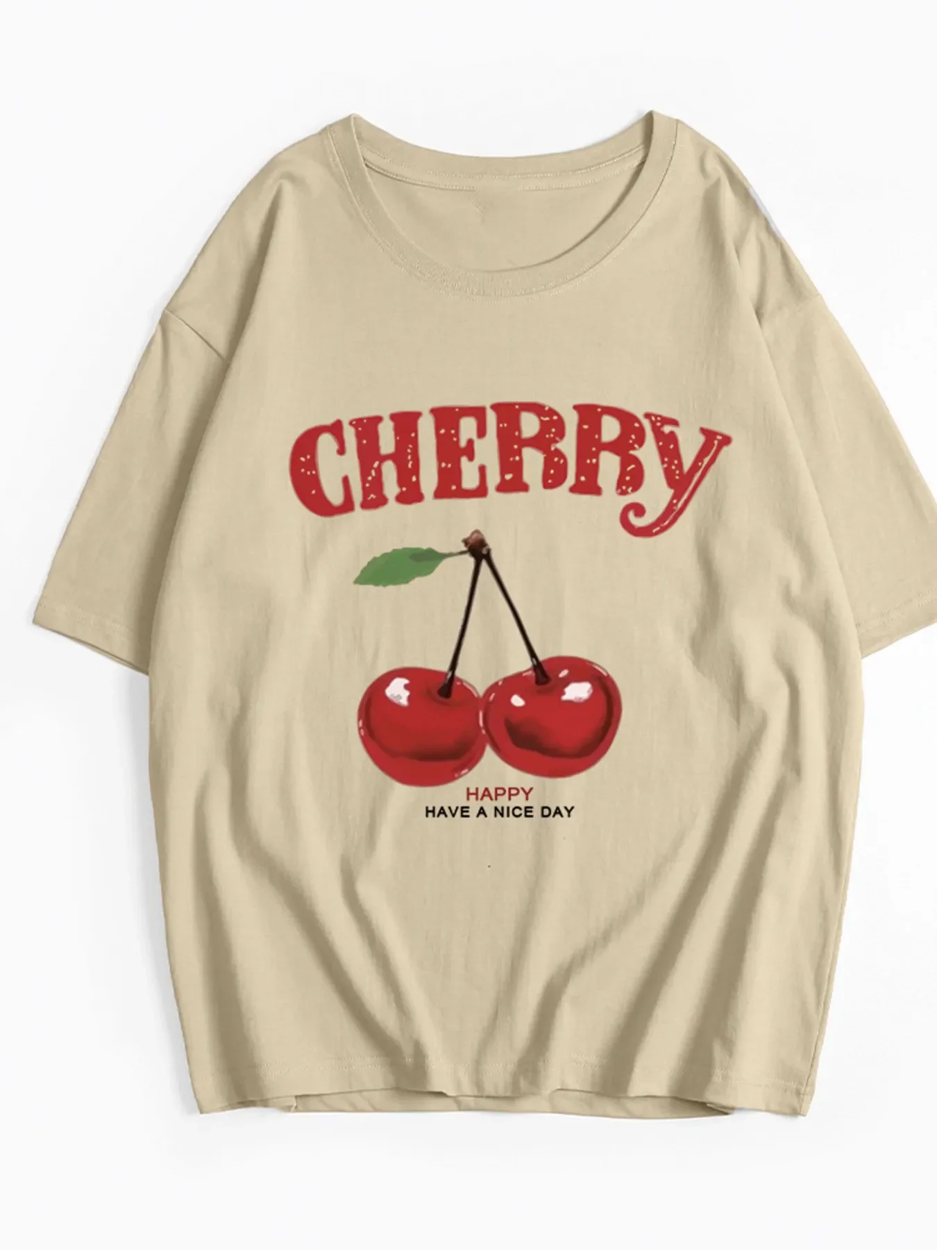 Plus Size Cherry Graphic Round Neck Short Sleeve T-Shirt - Image 5