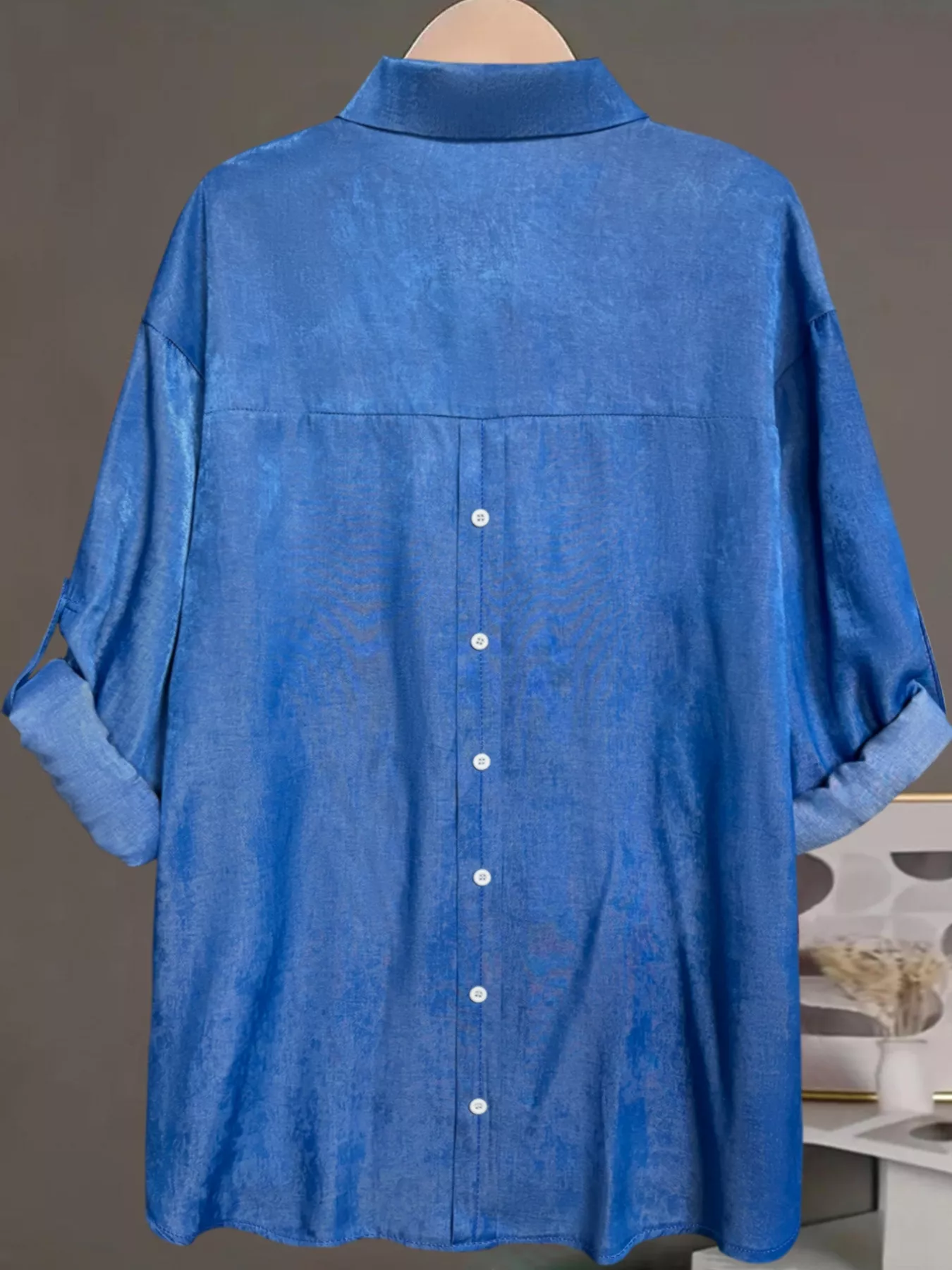 Plus Size Collared Neck Half Button Blouse - Image 2