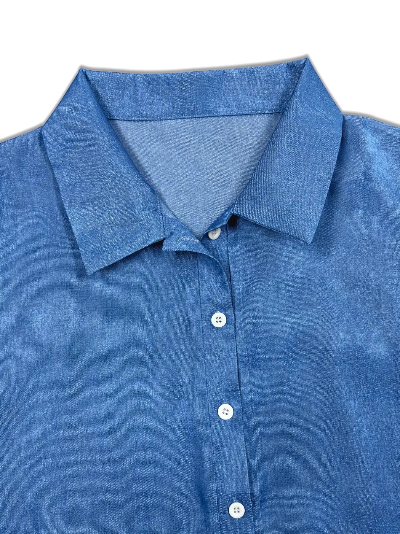 Plus Size Collared Neck Half Button Blouse - Image 5