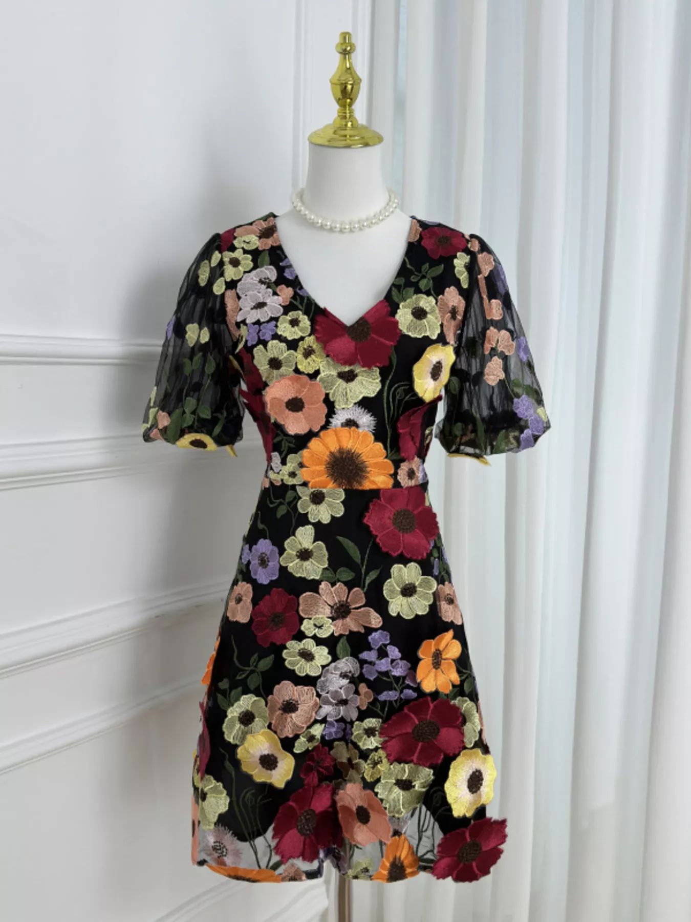 Plus Size Embroidered Floral V-Neck Mini Dress - Image 17