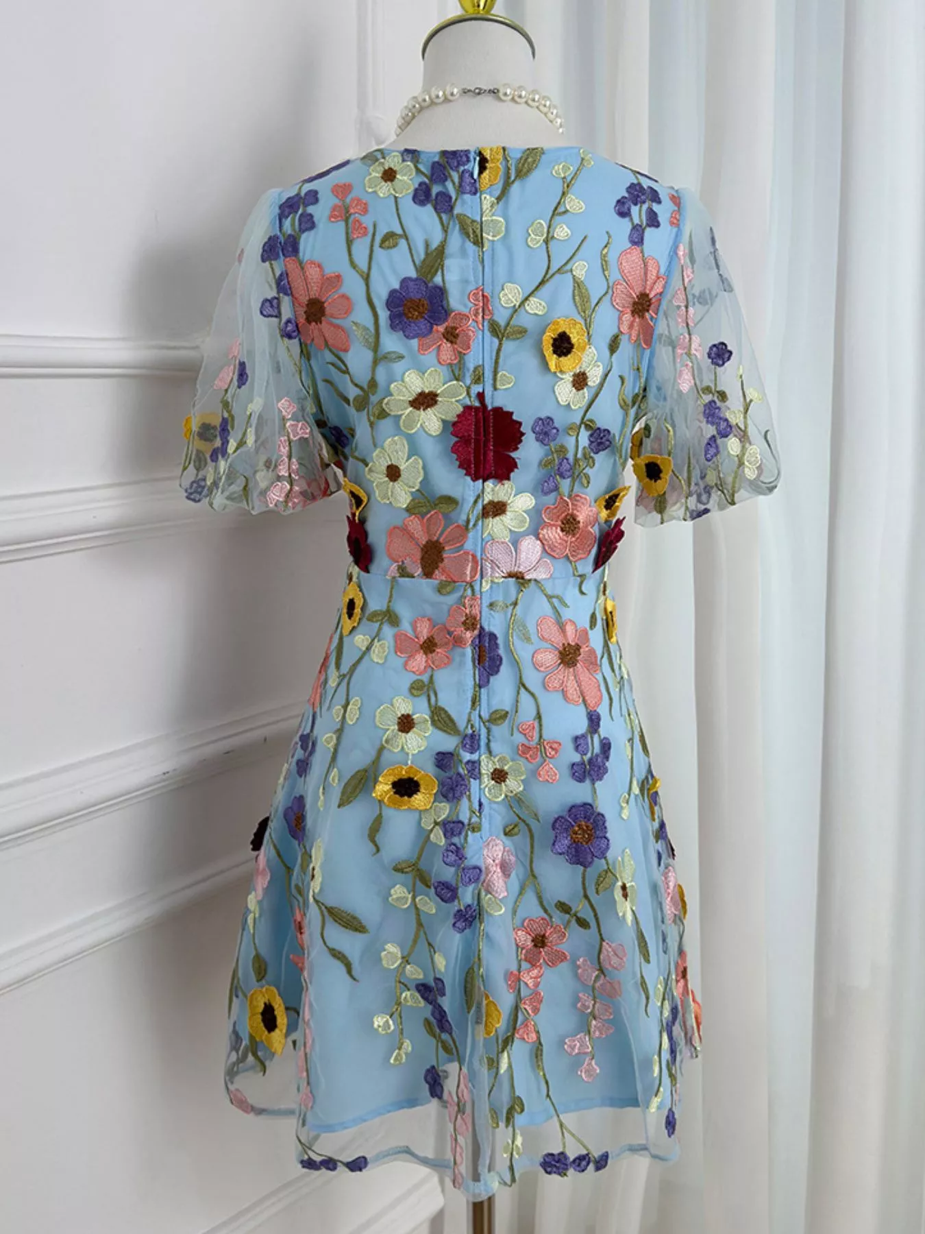 Plus Size Embroidered Floral V-Neck Mini Dress - Image 22
