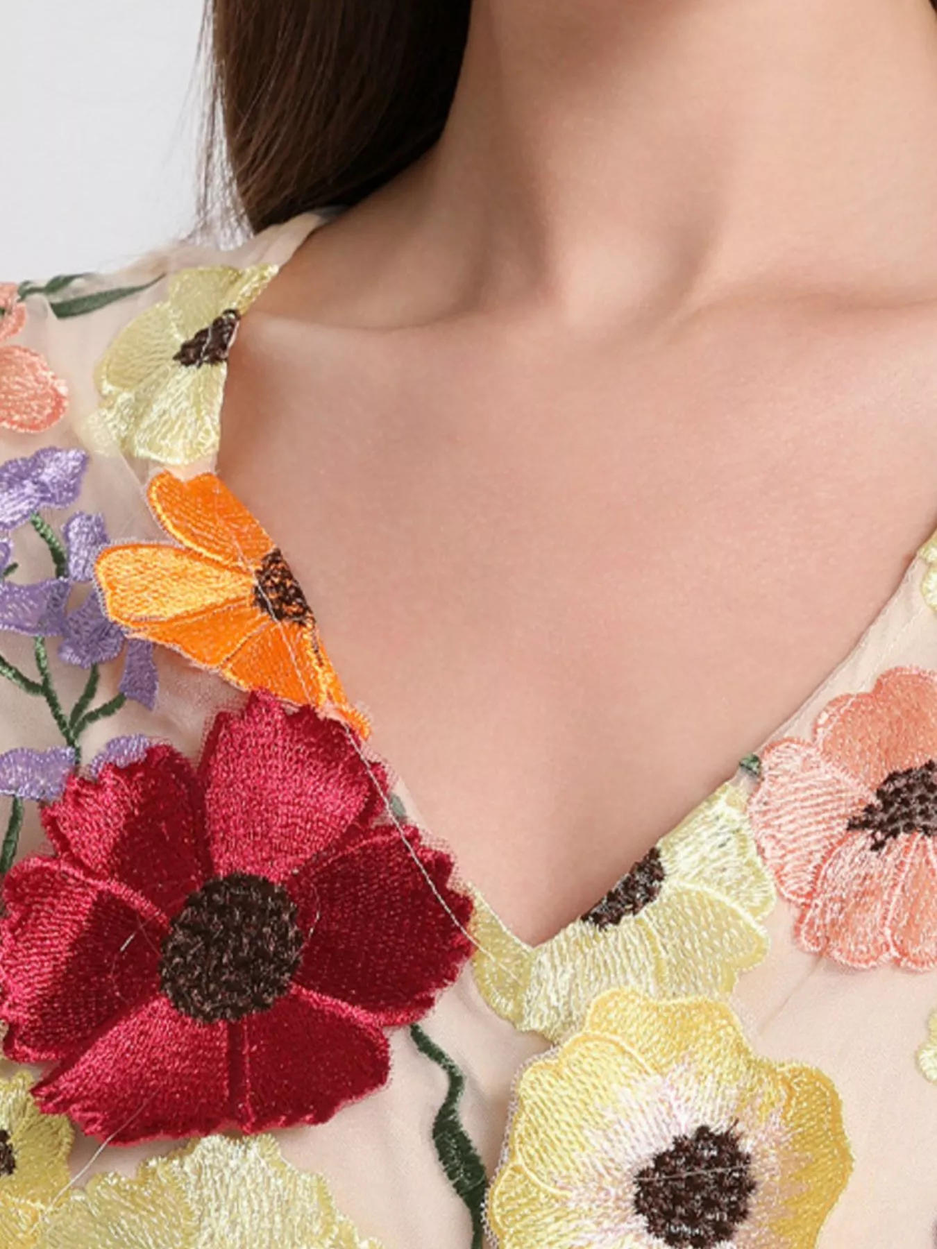 Plus Size Embroidered Floral V-Neck Mini Dress - Image 6