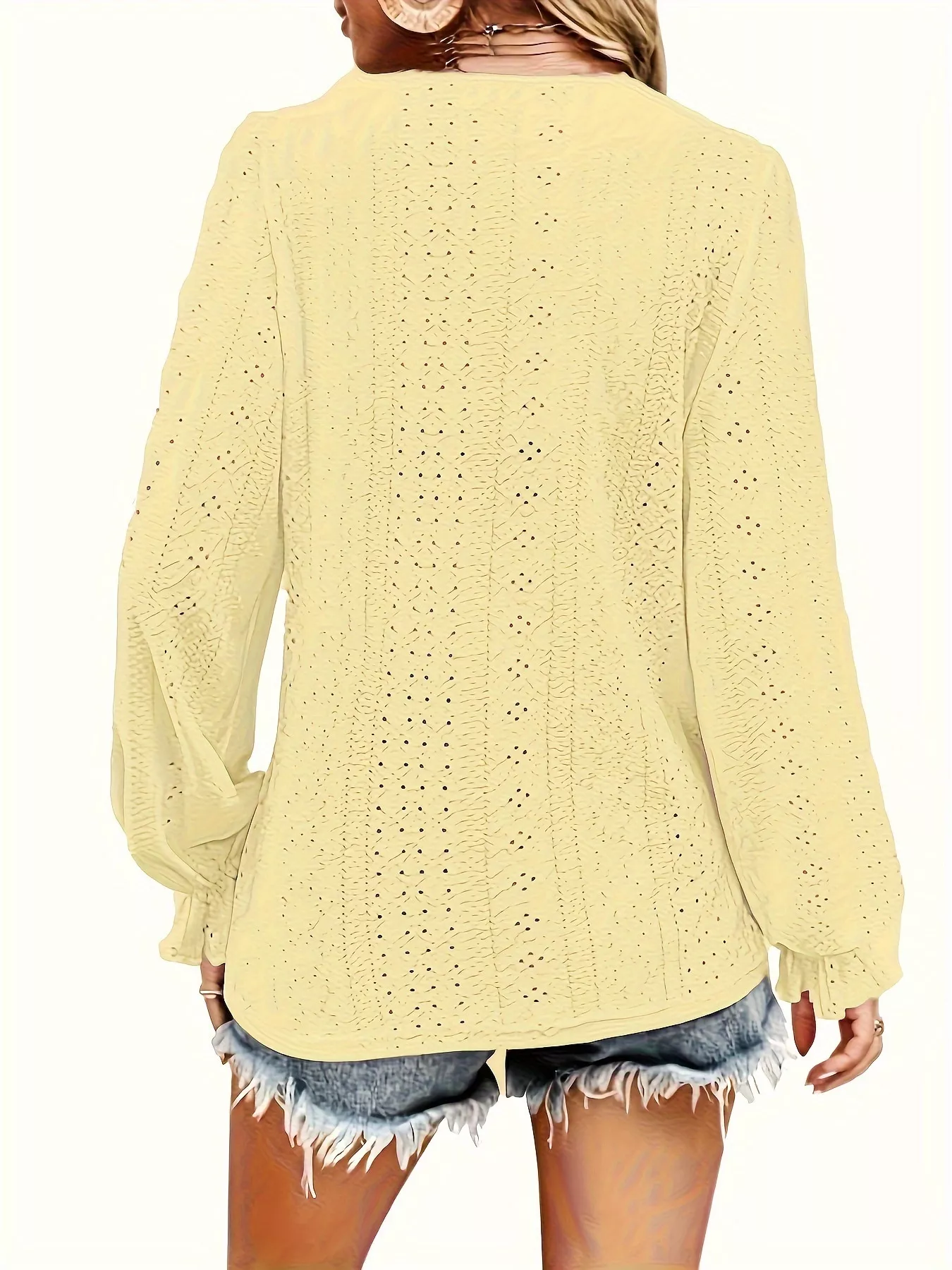 Plus Size Eyelet V-Neck Flounce Sleeve Blouse - Image 23