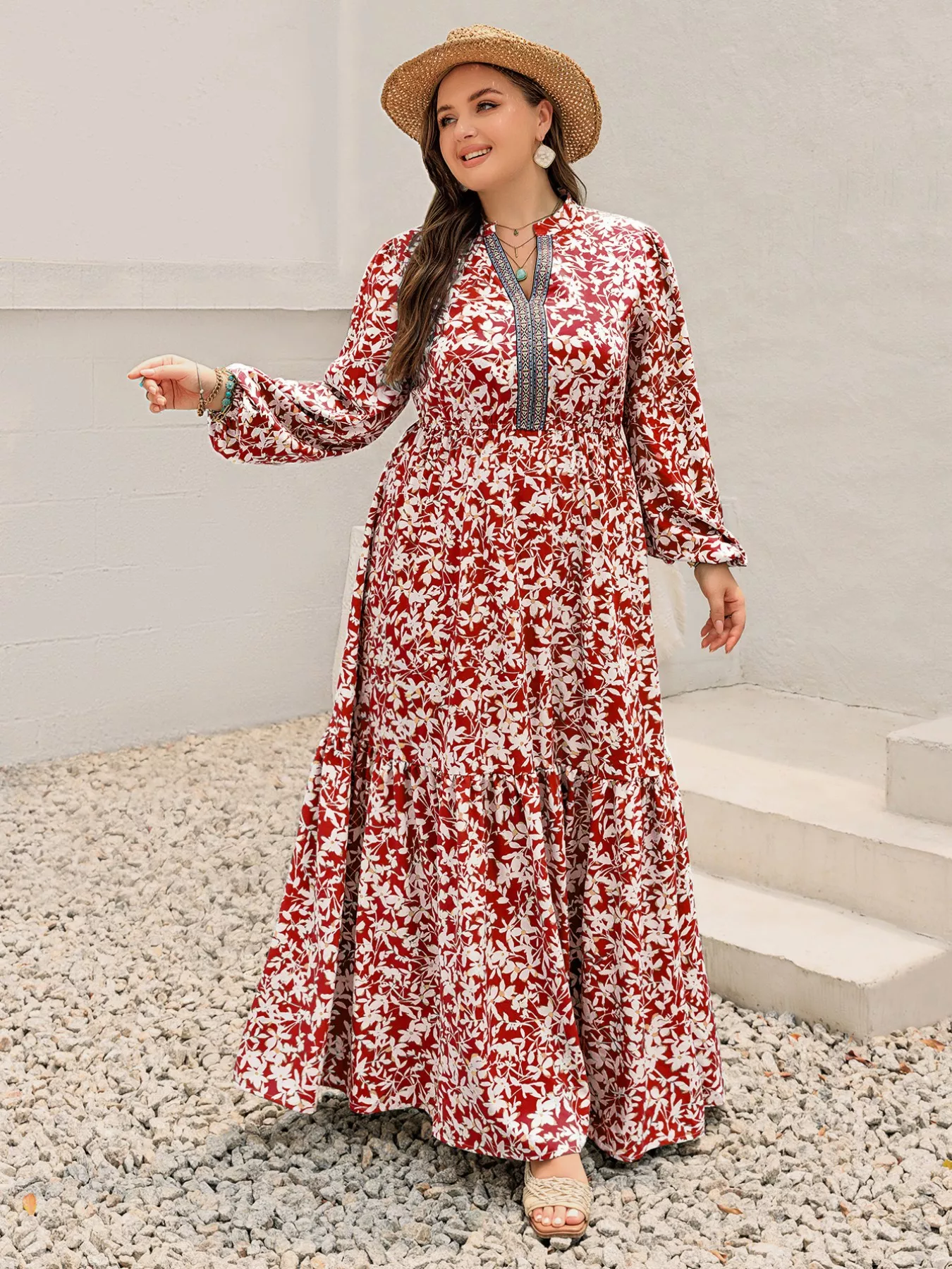 Plus Size Floral Print Long Sleeve Maxi Dress - Image 3
