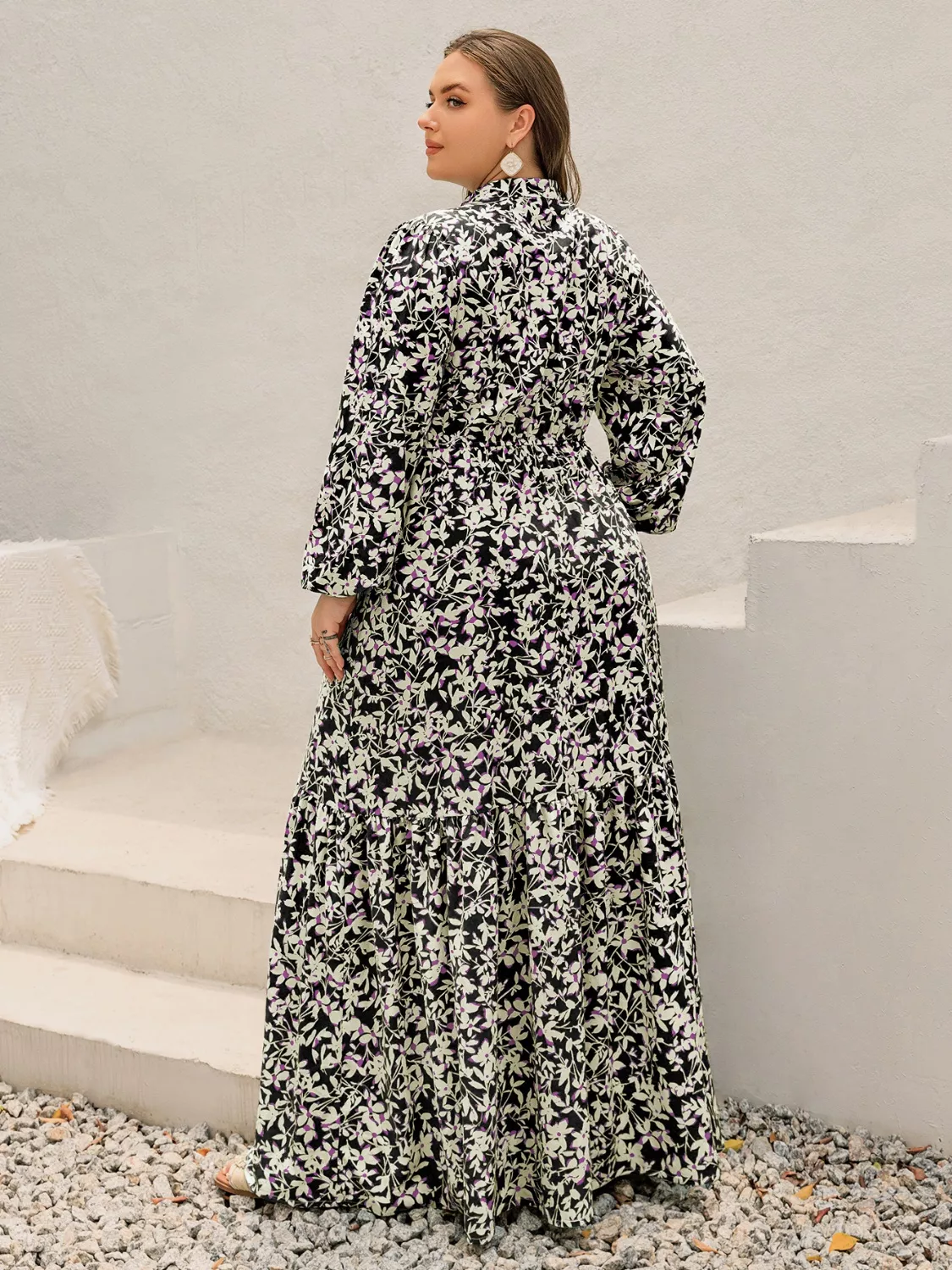 Plus Size Floral Print Long Sleeve Tiered Maxi Dress - Image 5
