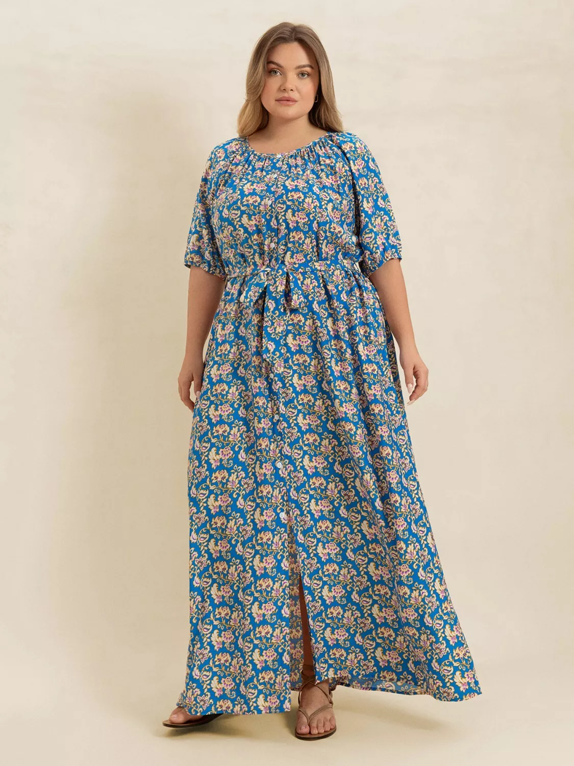 Plus Size Floral Print Maxi Dress with Side Slit - Image 3