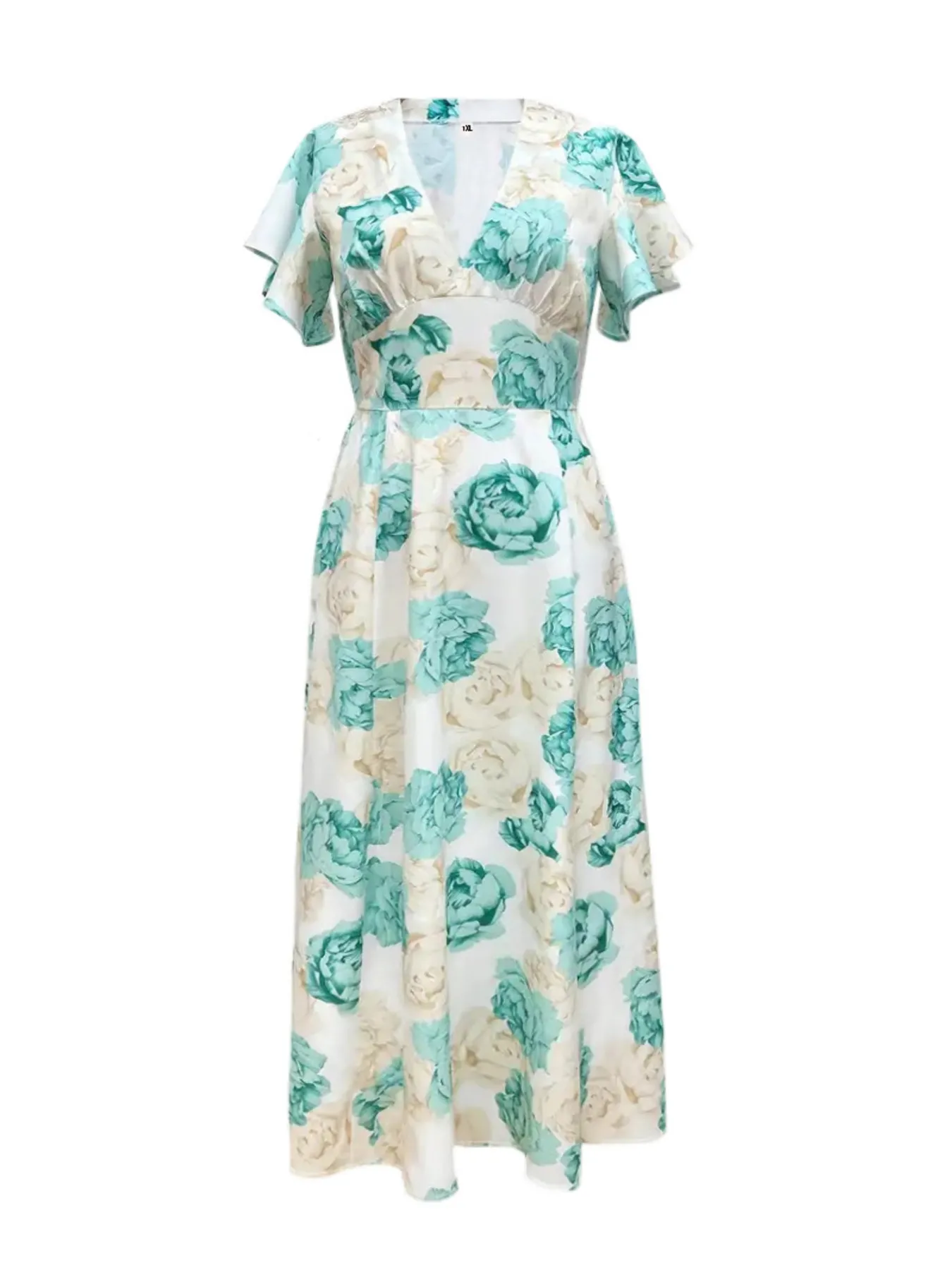 Plus Size Floral Print V-Neck Maxi Dress with Flutter Sleeves - Image 4