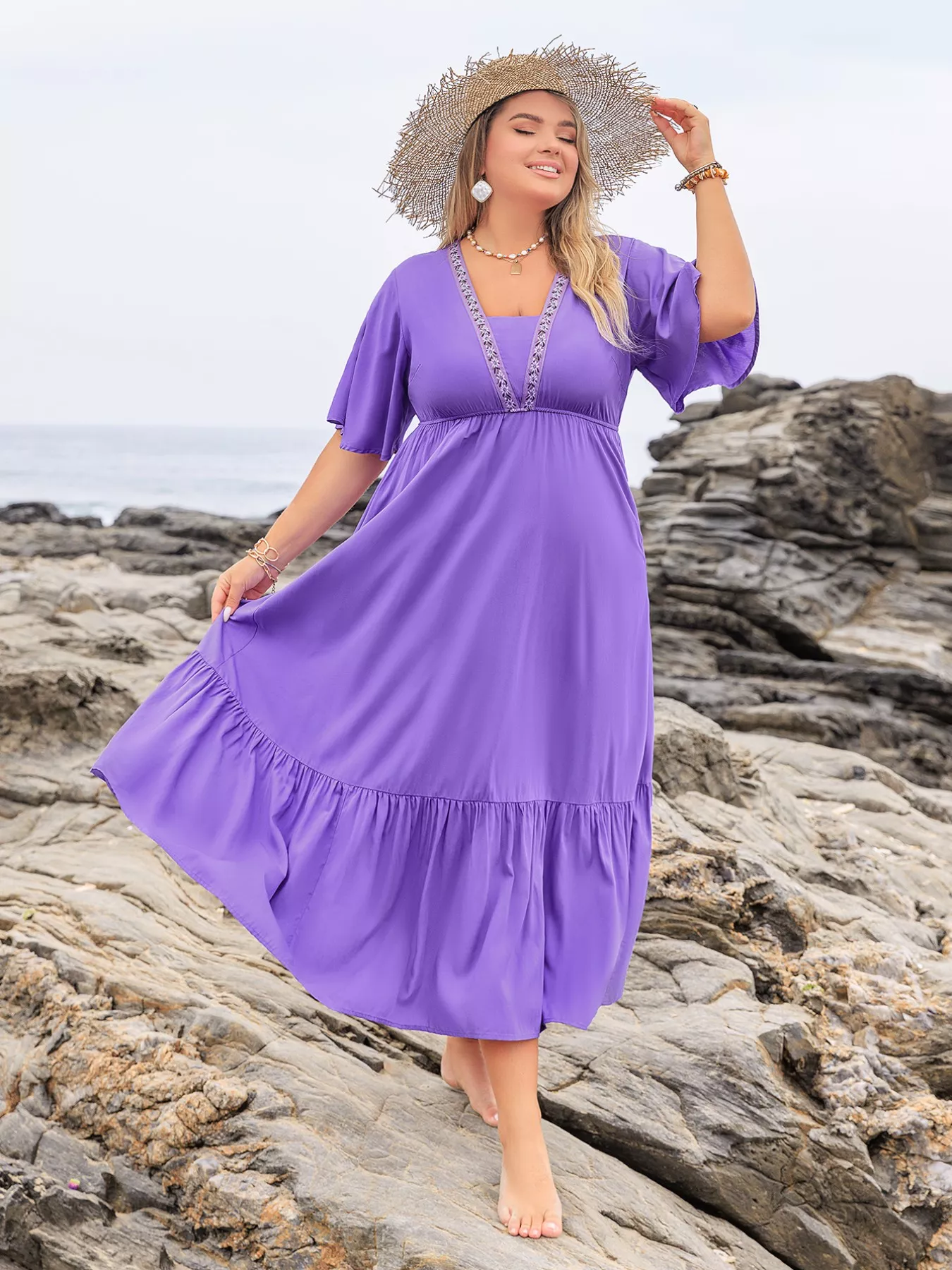 Plus Size Flutter Sleeve Tiered Maxi Dress - Image 2