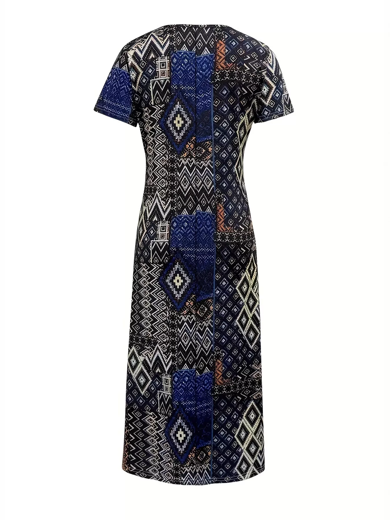 Plus Size Geometric Print V-Neck Short Sleeve Dress - Image 3