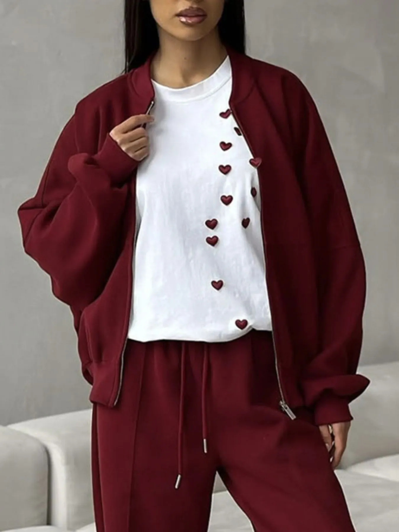 Plus Size Heart Round Neck Short Sleeve T-Shirt - Image 4