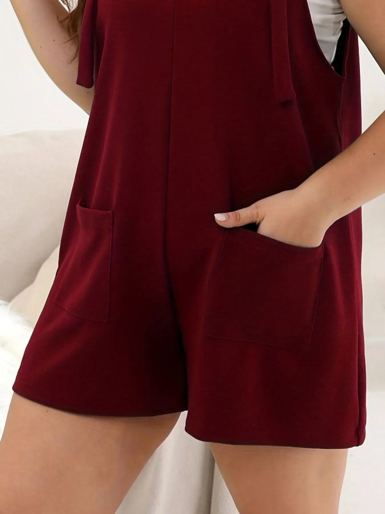 Plus Size Knotted Strap Romper with Pockets - Image 21