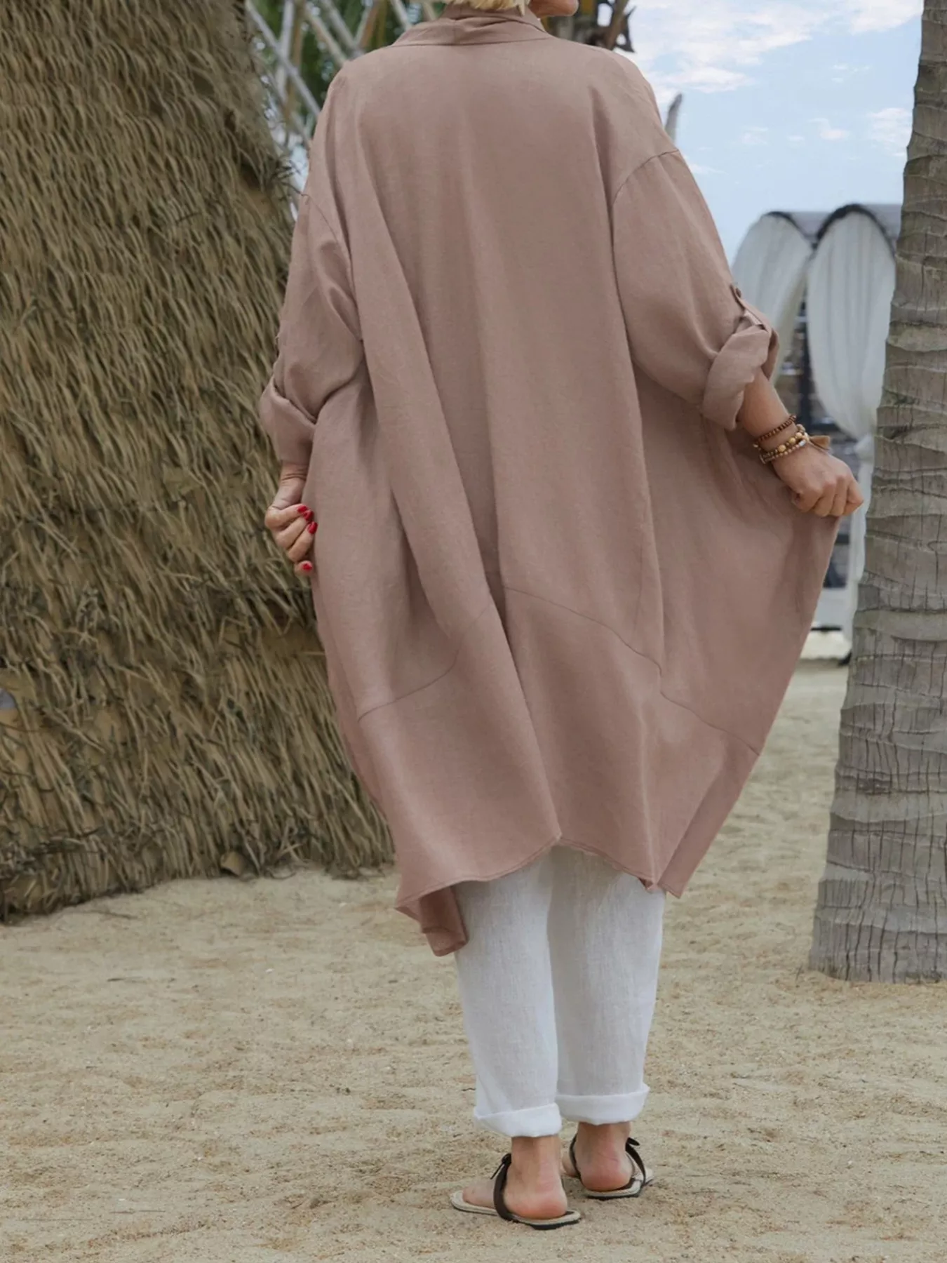 Plus Size Lightweight Open Front Cardigan with Pockets - Image 2