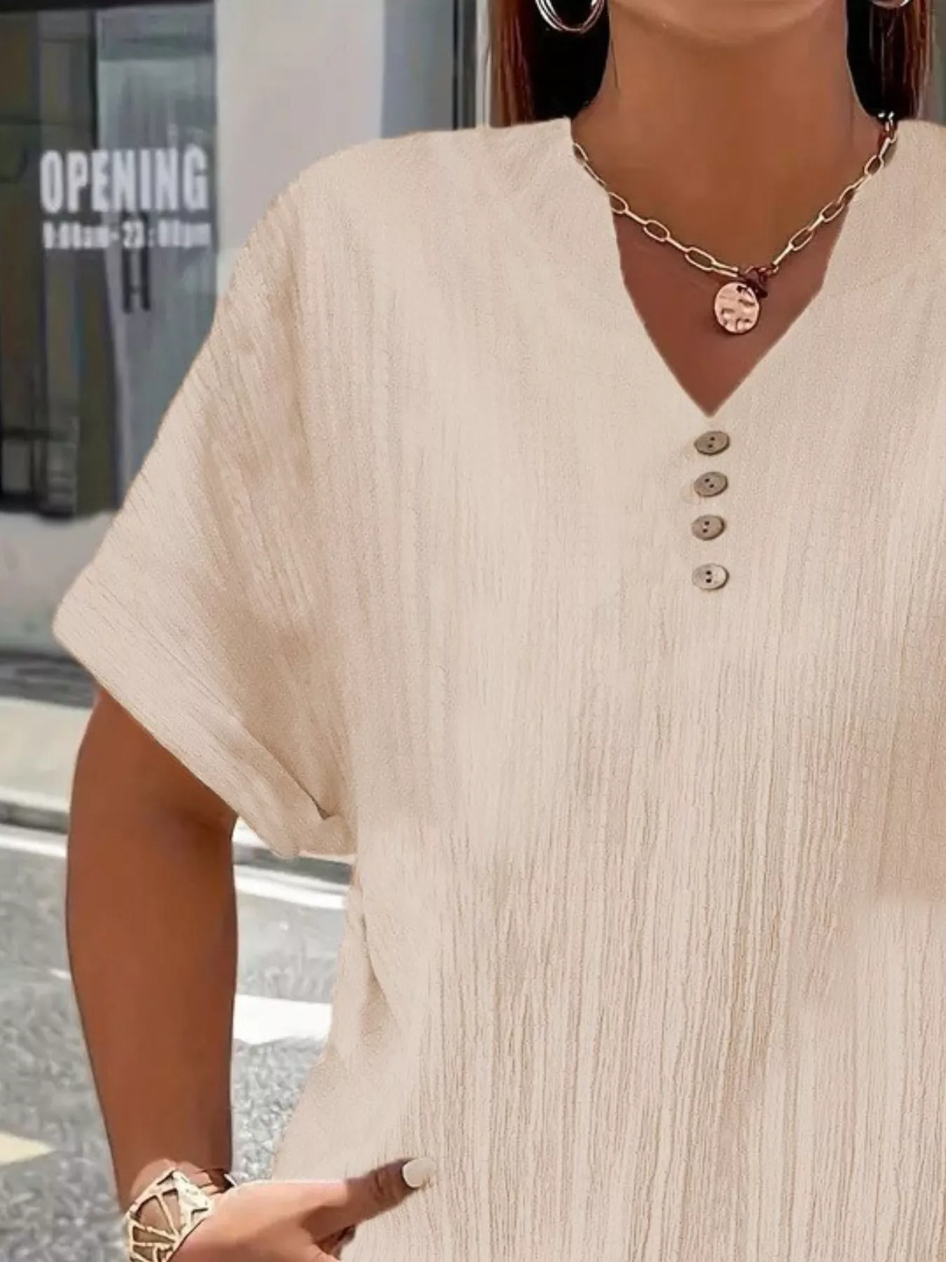 Plus Size Notched Short Sleeve Textured Top - Image 12