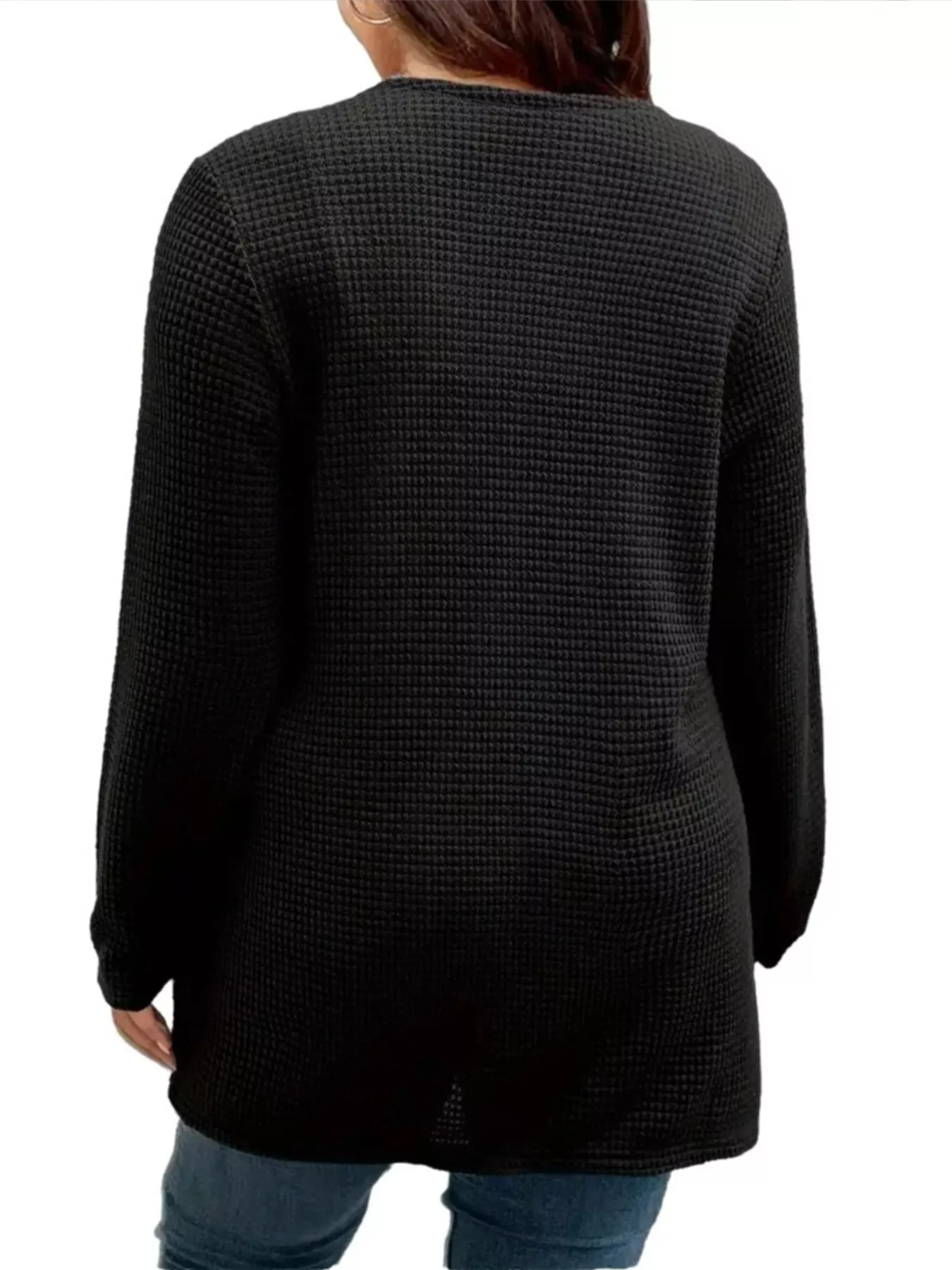 Plus Size Open Front Long Sleeve Knit Cardigan - Image 3