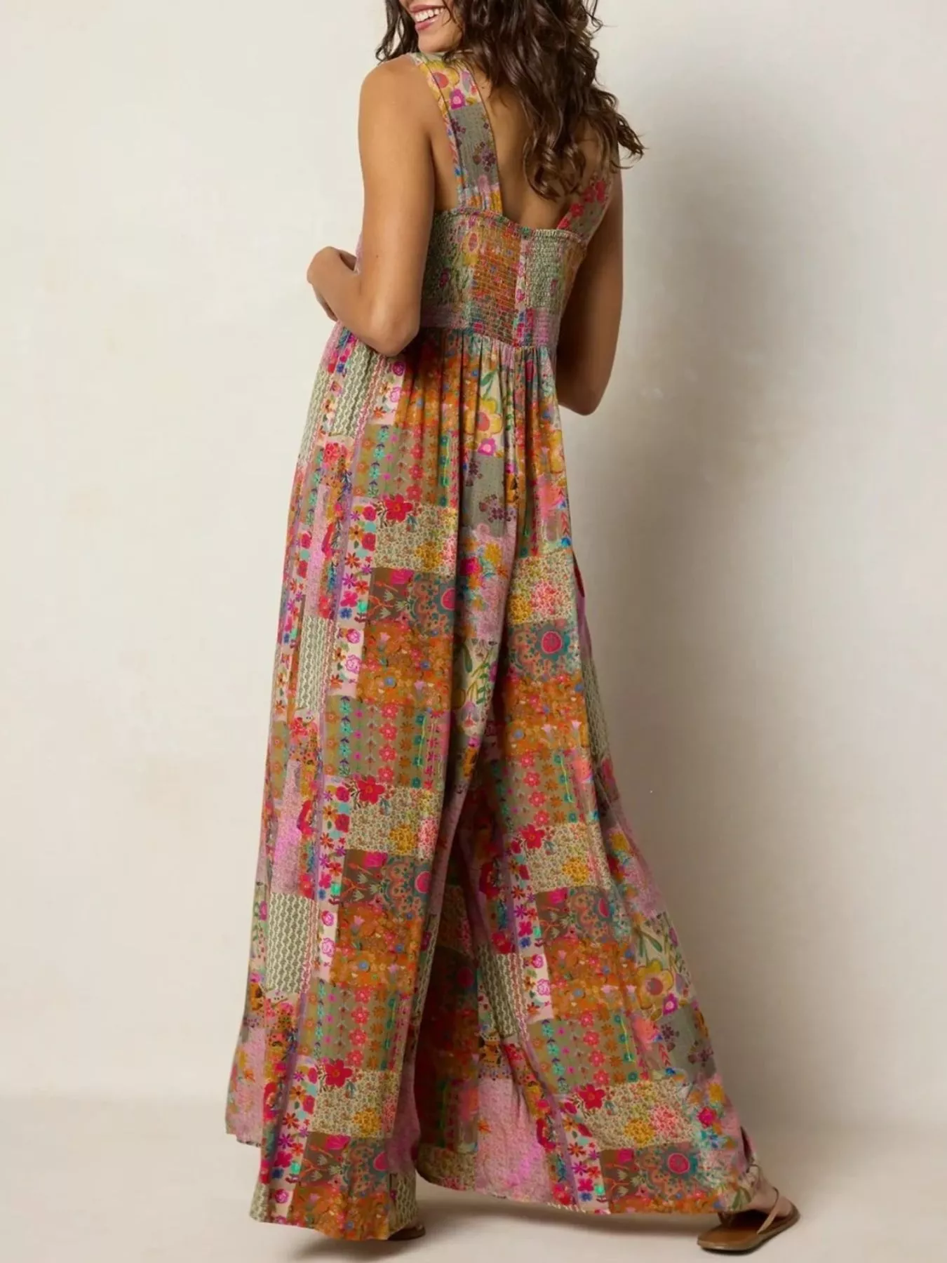 Plus Size Patchwork Wide-Leg Jumpsuit - Image 3