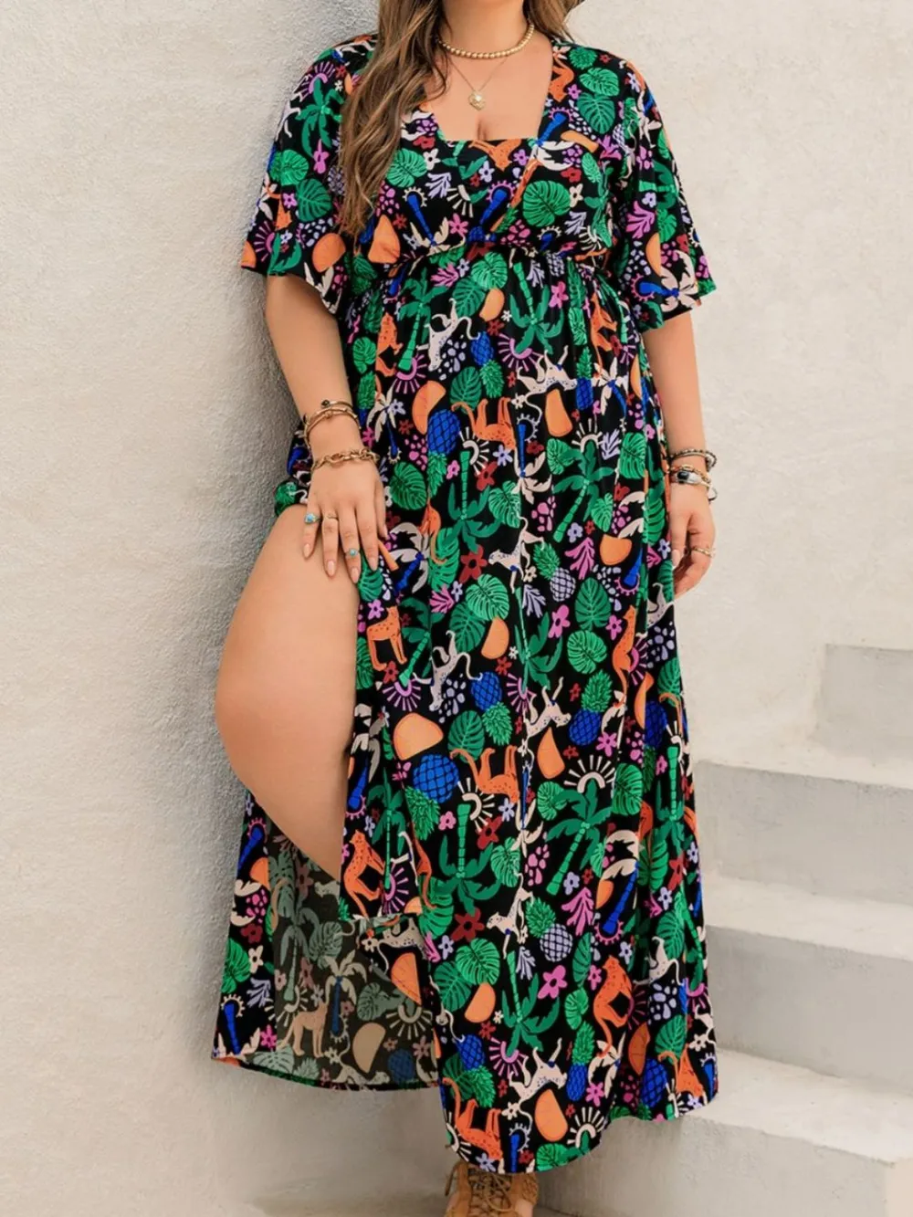 Plus Size Printed Maxi Split Dress - Image 4