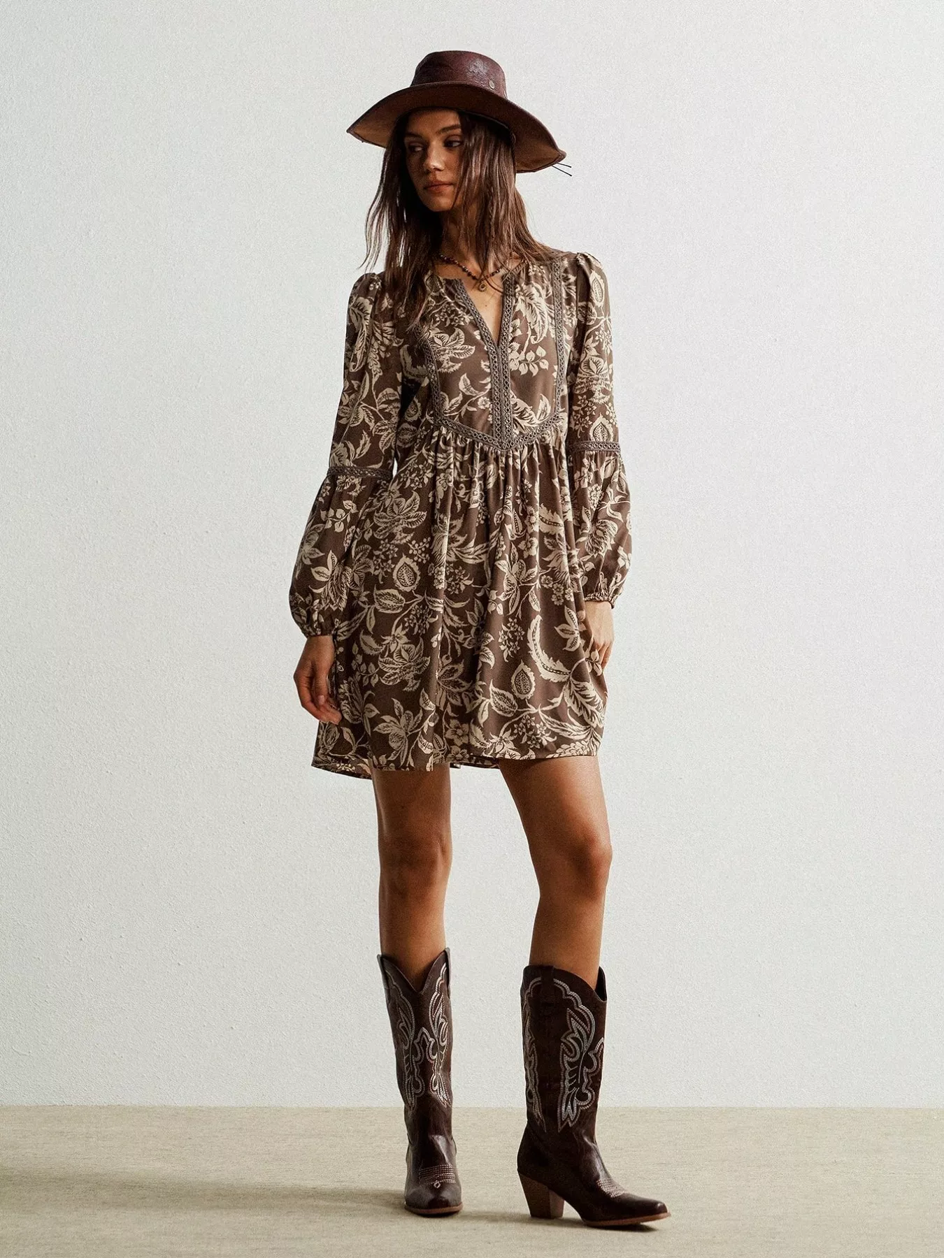 Plus Size Printed Notched Long Sleeve Dress - Image 2