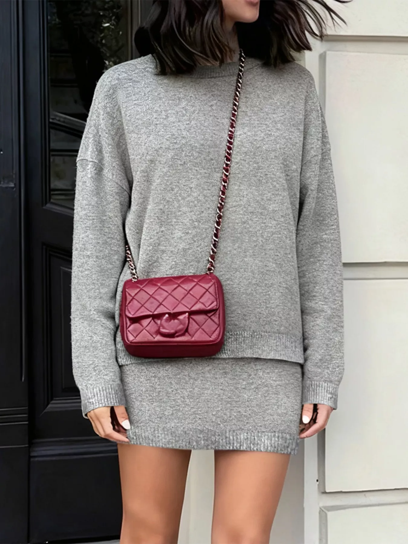 Plus Size Round Neck Long Sleeve Top and Skirt Sweater Set - Image 2