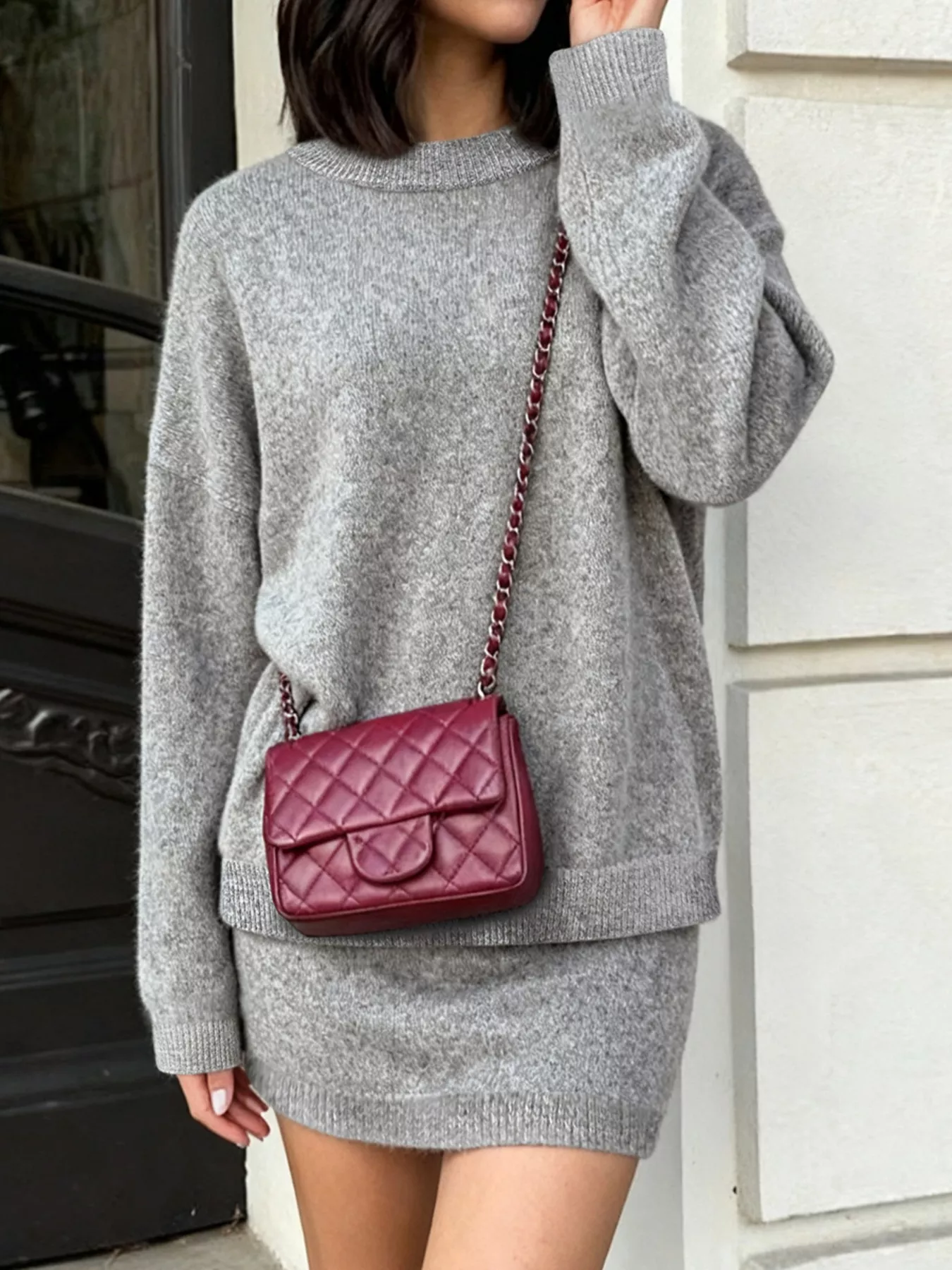 Plus Size Round Neck Long Sleeve Top and Skirt Sweater Set - Image 8