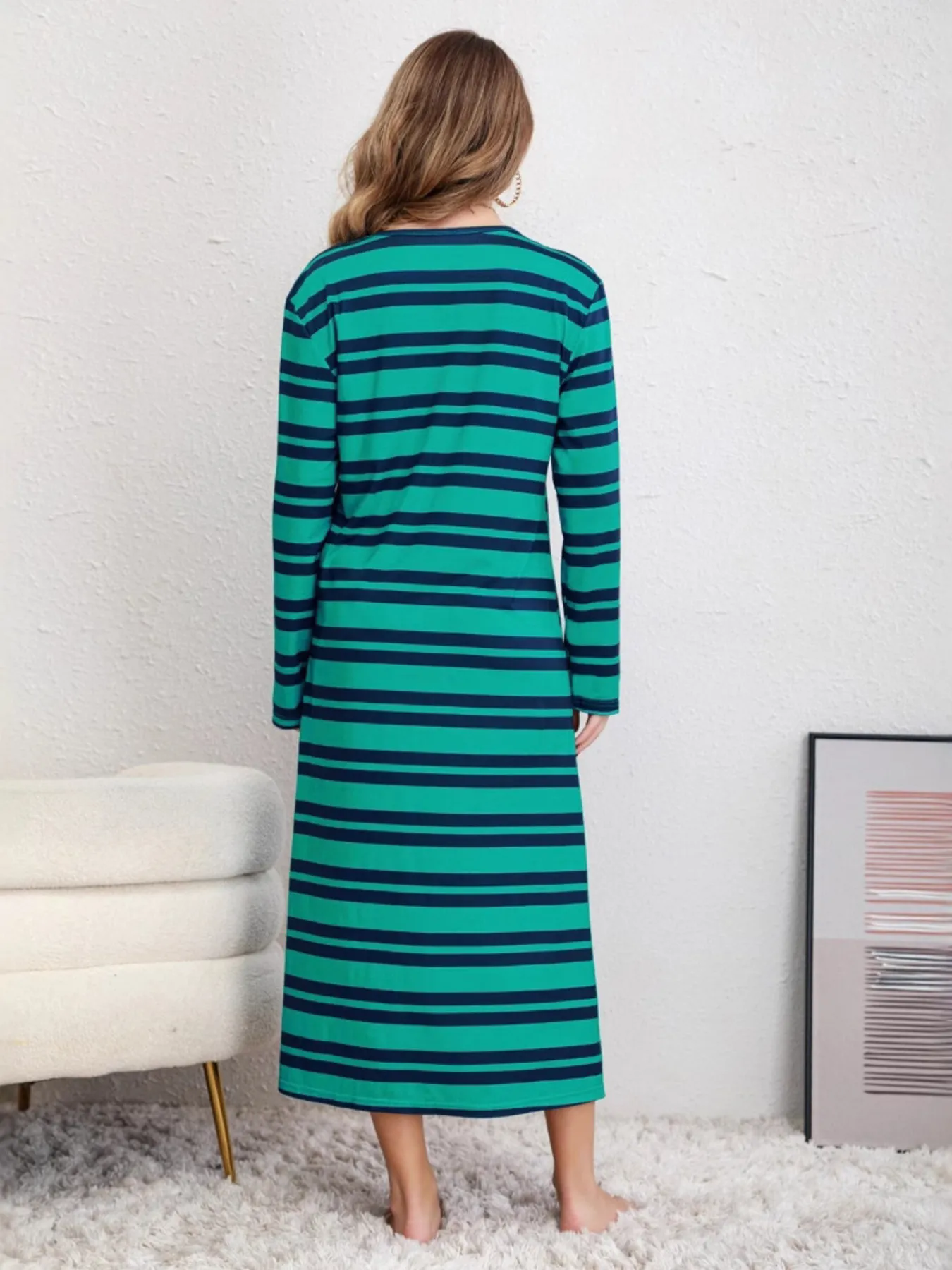 Plus Size Striped Round Neck Long Sleeve Tee Dress - Image 4