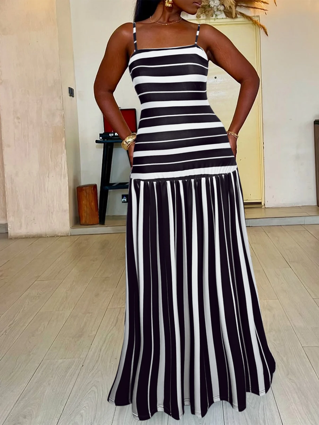 Plus Size Striped Spaghetti Strap Maxi Dress - Image 3