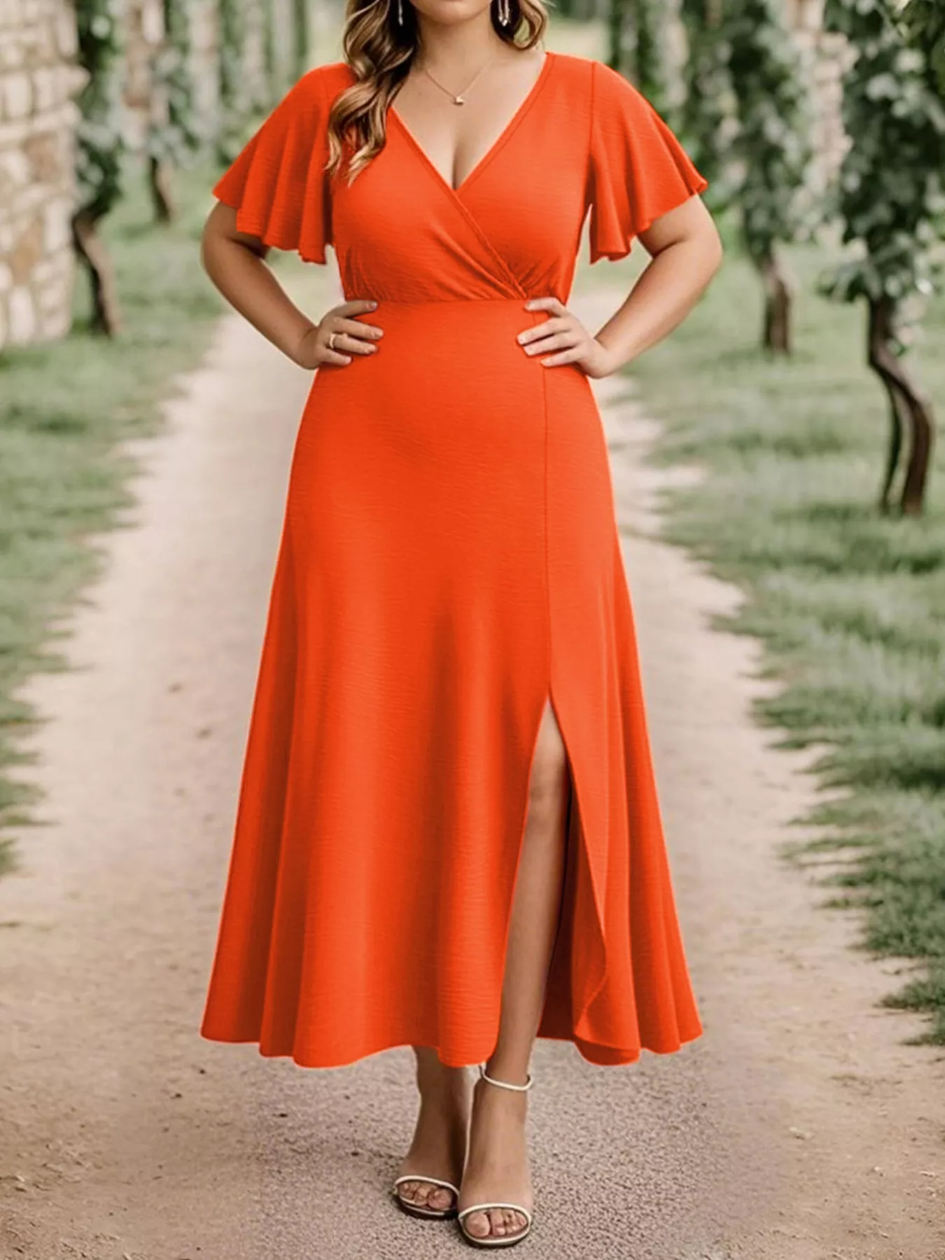 Plus Size Surplice Flutter Sleeve Dress - Image 4