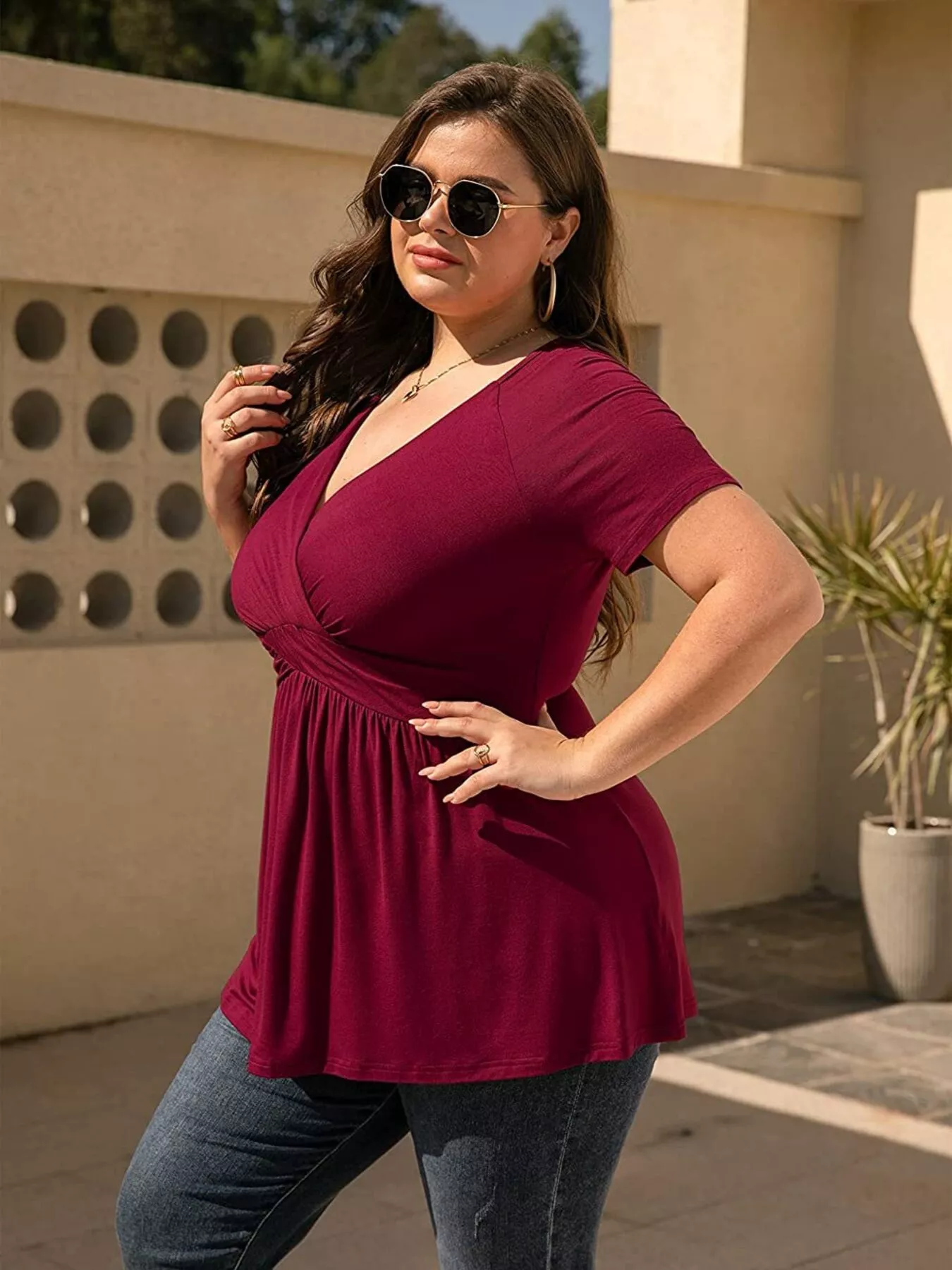 Plus Size Surplice Short Sleeve T-Shirt - Image 6