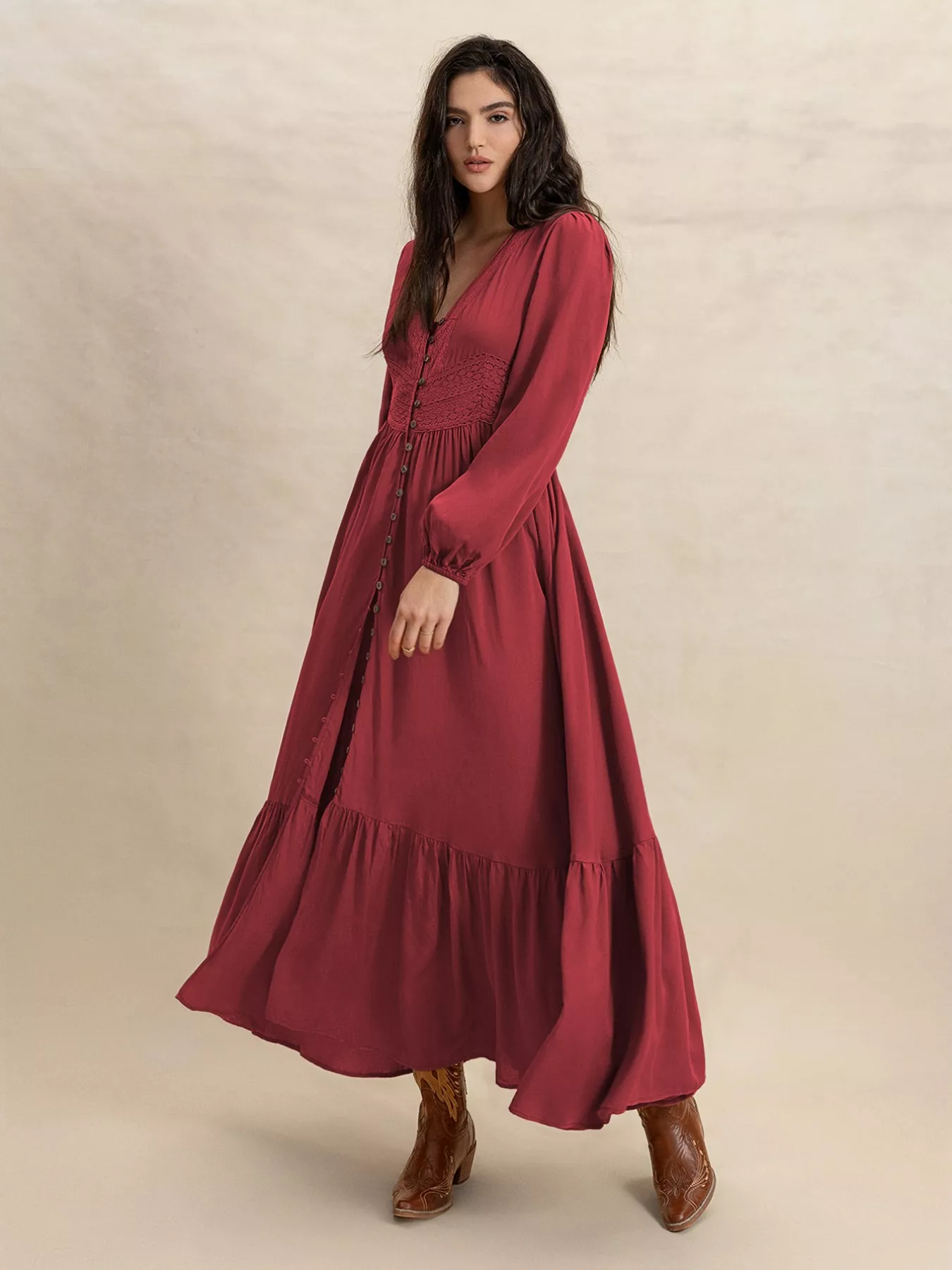 Plus Size V-Neck Balloon Sleeve Maxi Dress - Image 5